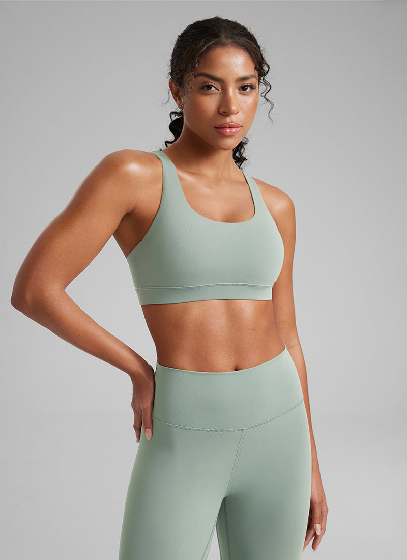 Nakedfeel חזיית ספורט תומכת Cross Back - Green Palm