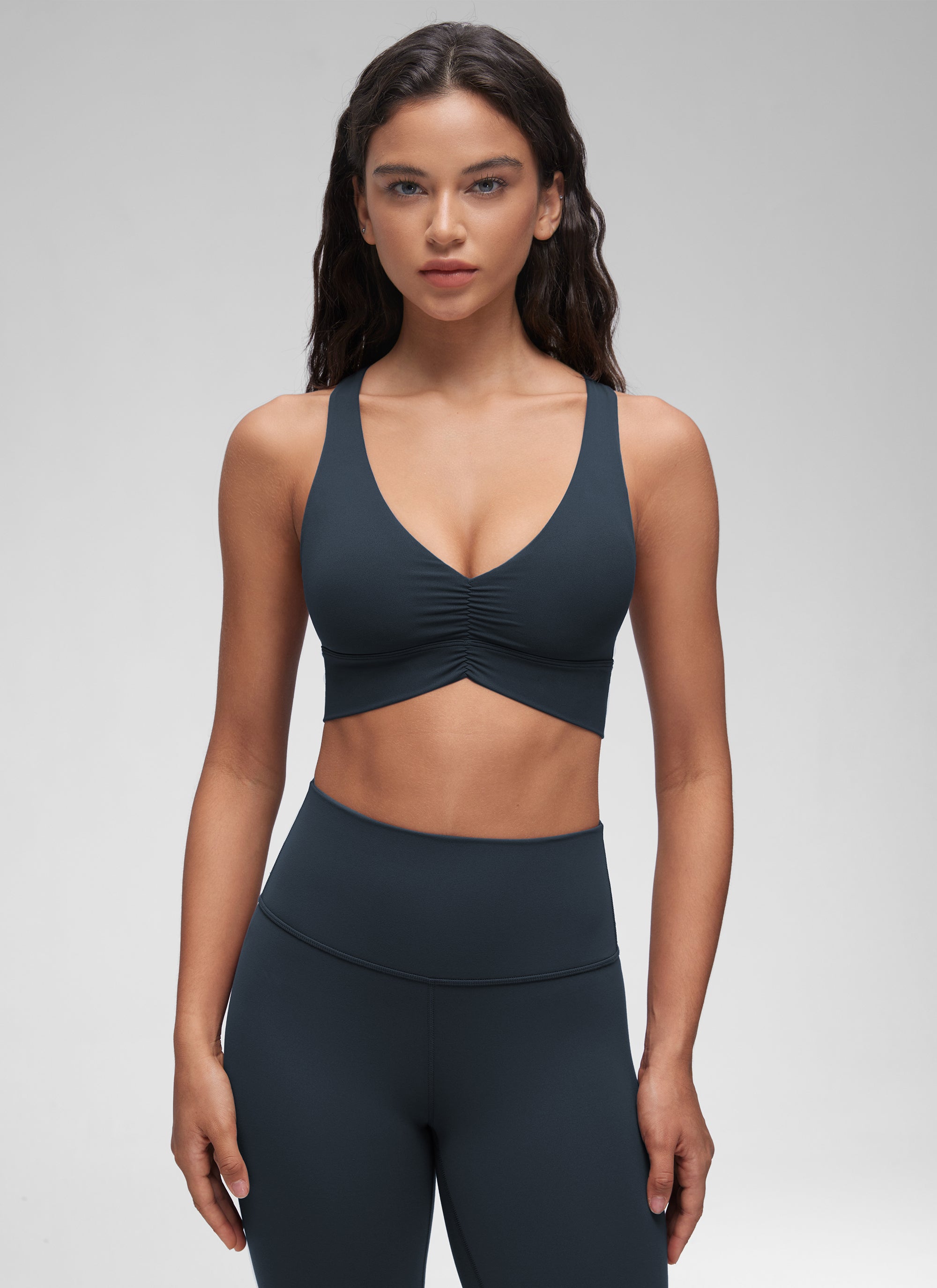 קרופ Butterluxe V Neck Ruched - כחול נייבי