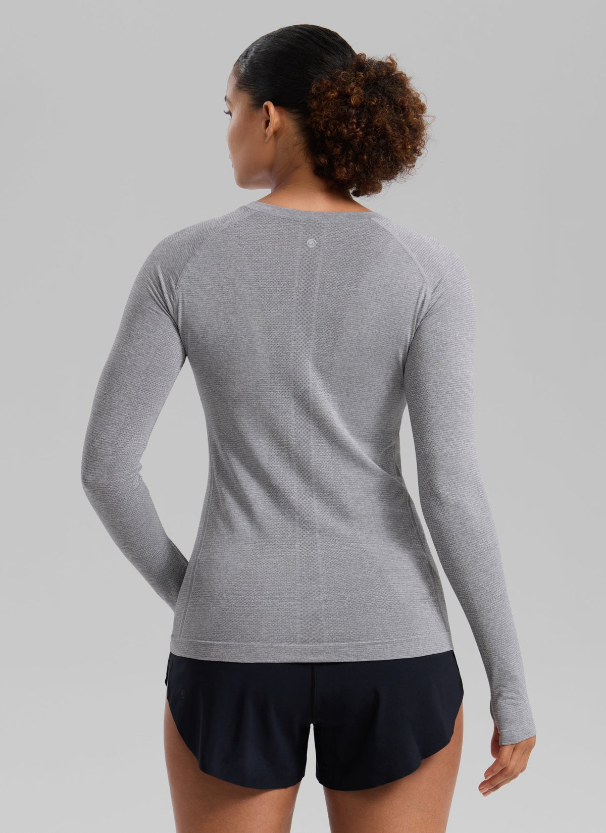 חולצת Seamless ארוכה צמודה עם שרוולי רגלן - Slate Grey Marl