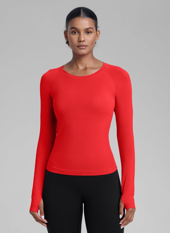 חולצת Seamless ארוכה צמודה באורך מותן - Deep Red