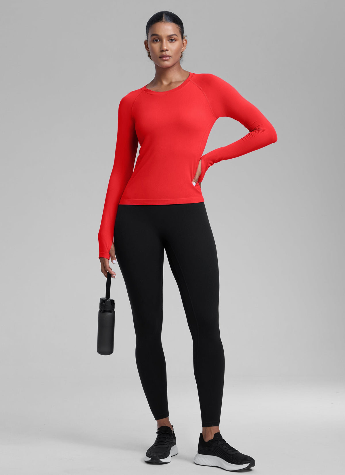 חולצת Seamless ארוכה צמודה באורך מותן - Deep Red