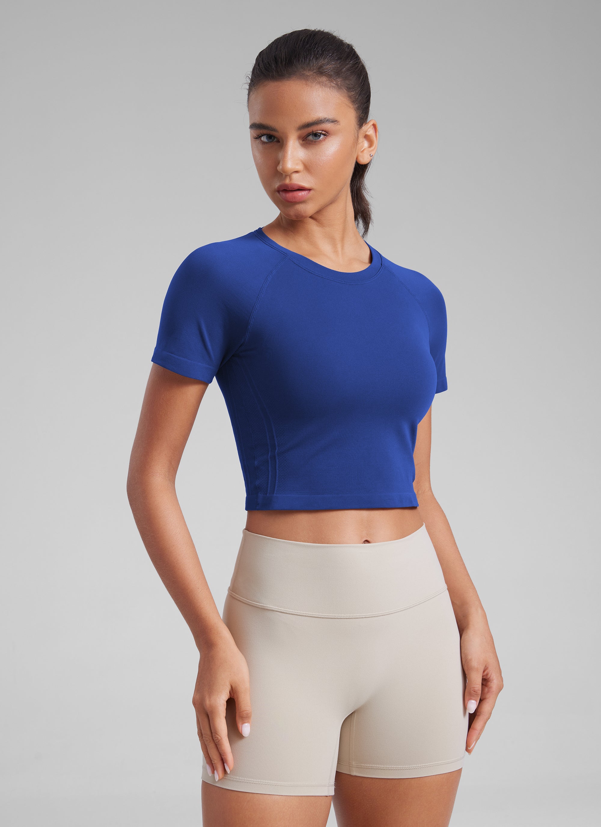 חולצת קרופ קצרה Seamless Crew Neck - Larkspur Blue