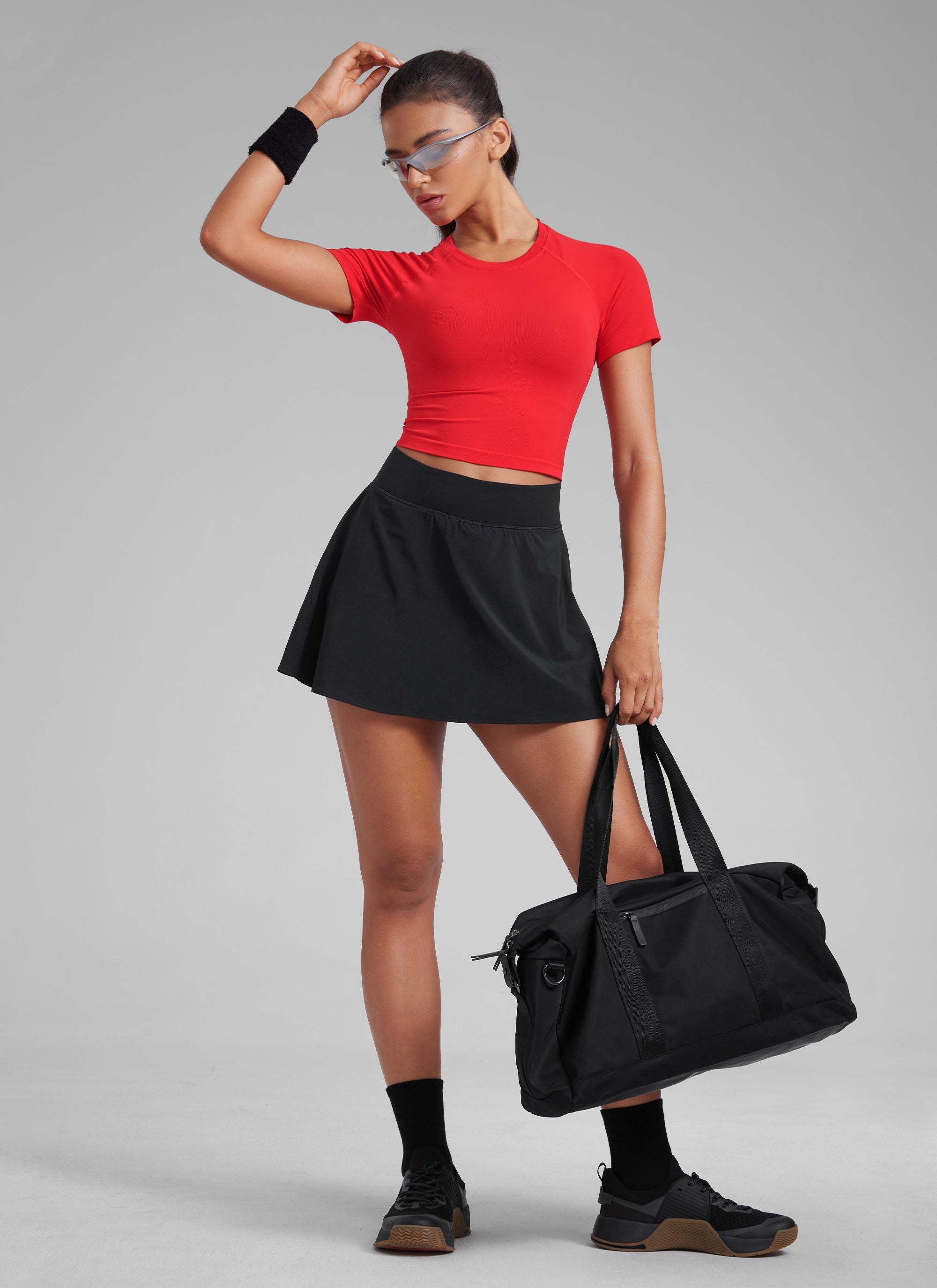 חולצת קרופ קצרה Seamless Crew Neck - Deep Red