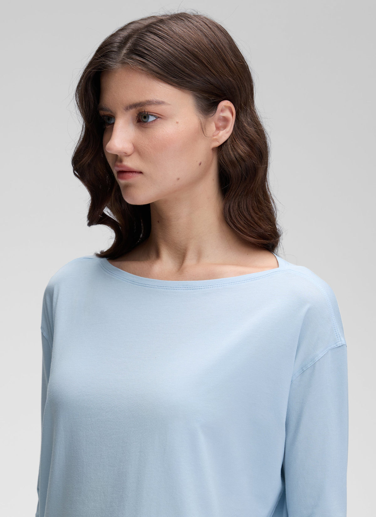 חולצת אימון ארוכה Pima Cotton פתח סירה - Blue Linen