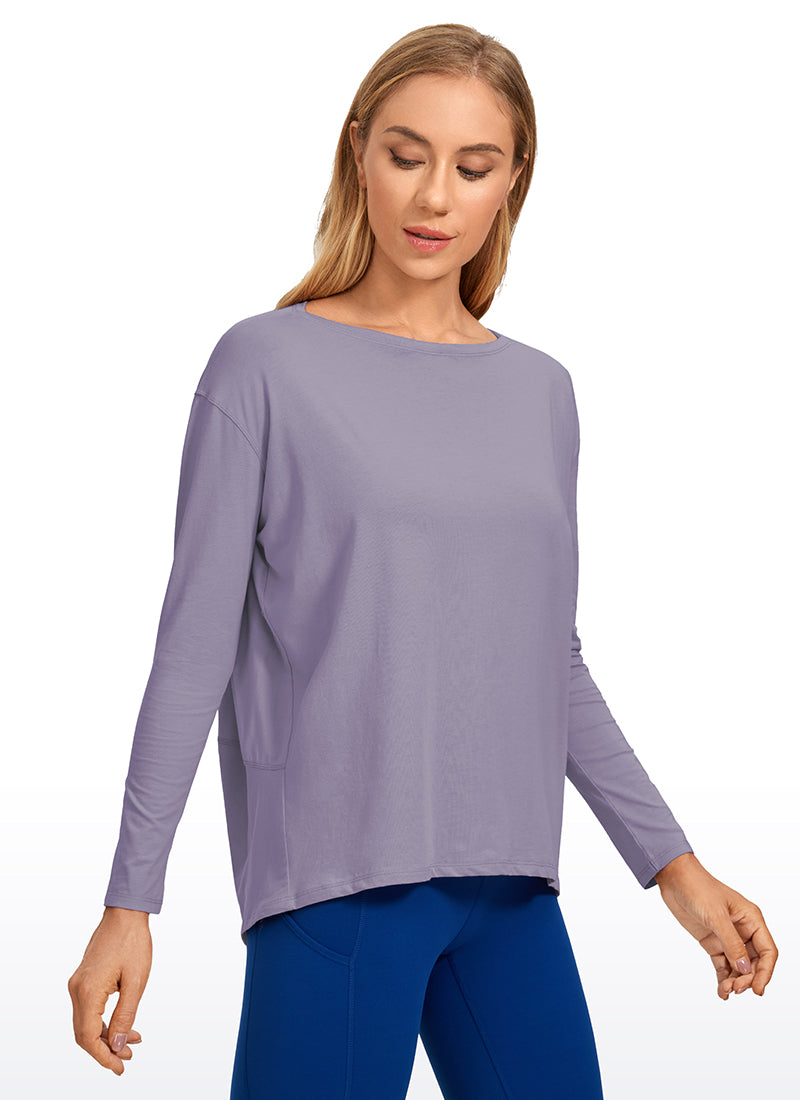 חולצת אימון ארוכה Pima Cotton פתח סירה - Lavender Gray