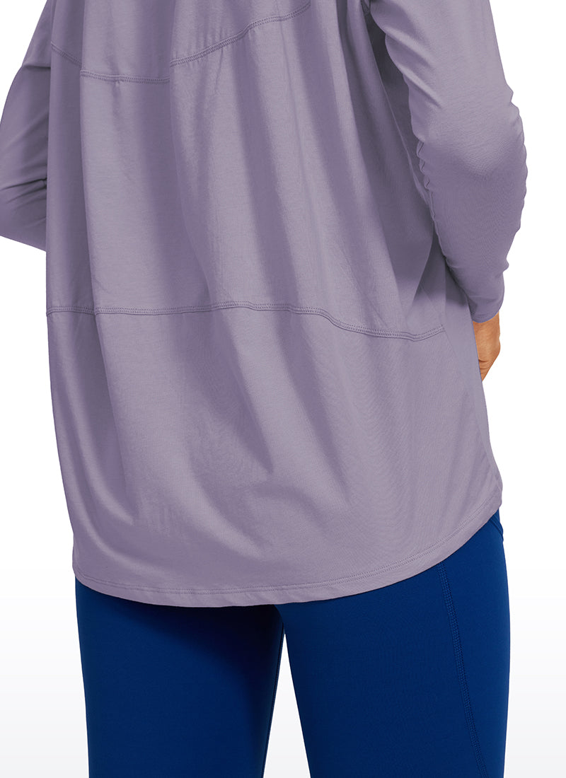 חולצת אימון ארוכה Pima Cotton פתח סירה - Lavender Gray