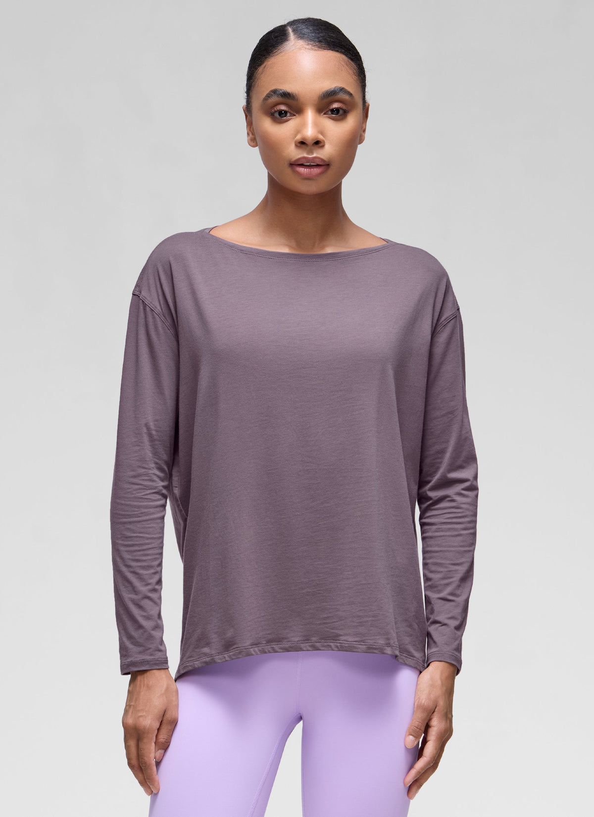 חולצת אימון ארוכה Pima Cotton פתח סירה - Purple Gray