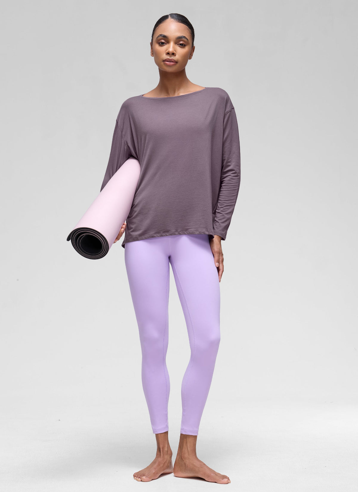 חולצת אימון ארוכה Pima Cotton פתח סירה - Purple Gray