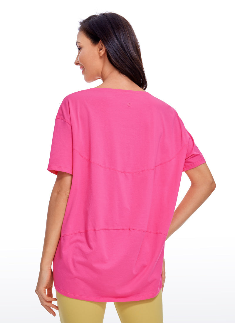 חולצה קצרה Pima Cotton פתח סירה - Sonic Pink