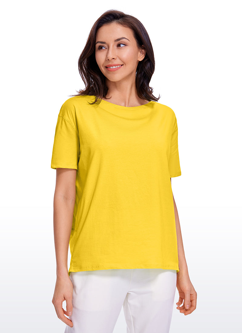 חולצה קצרה Pima Cotton פתח סירה - High Visibility Yellow