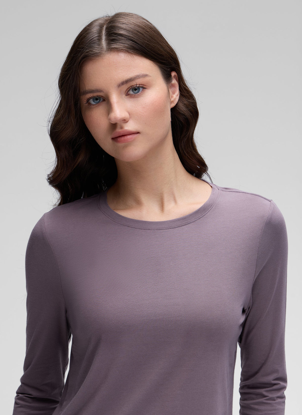 חולצת Pima Cotton ארוכה בגזרה קלאסית - Purple Gray