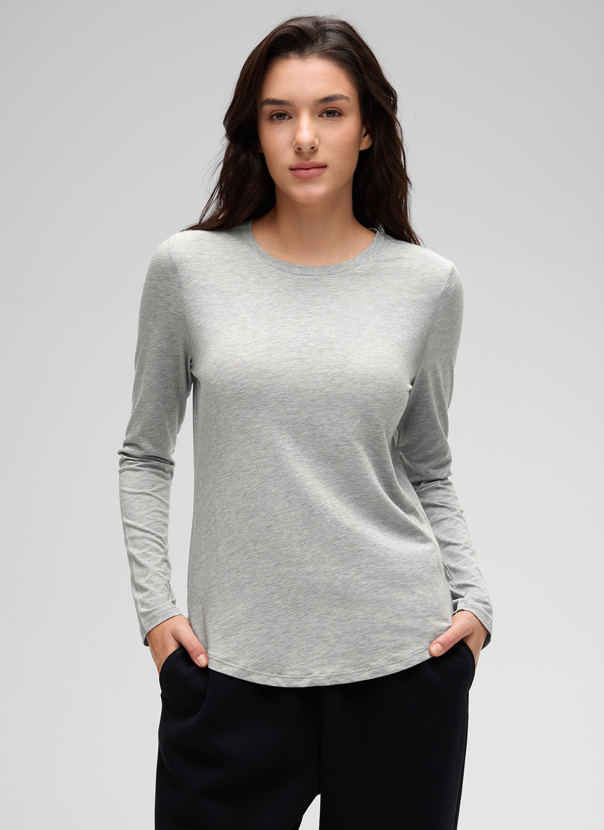 חולצת Pima Cotton ארוכה בגזרה קלאסית - Heathered Medium Grey