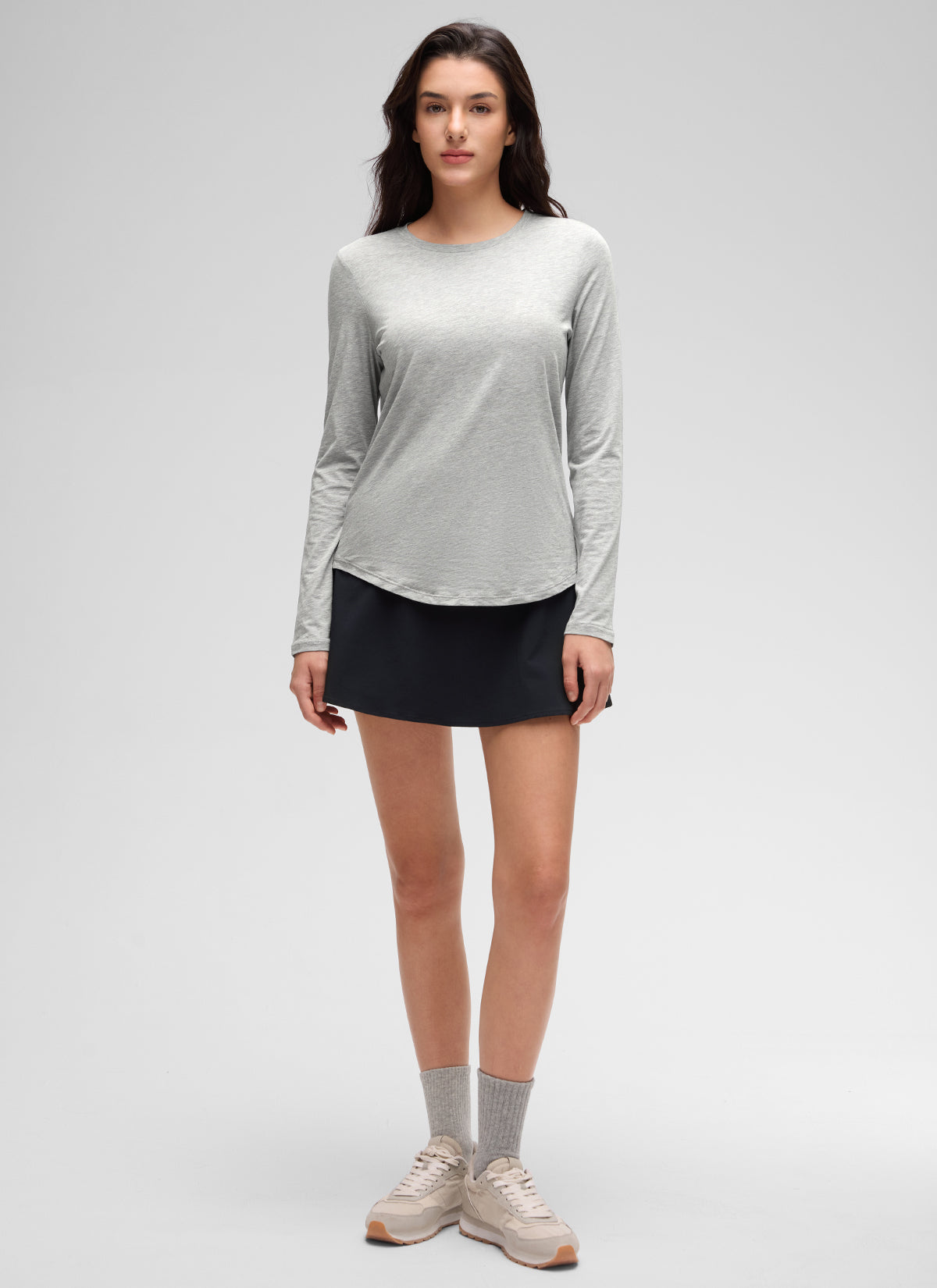 חולצת Pima Cotton ארוכה בגזרה קלאסית - Heathered Medium Grey