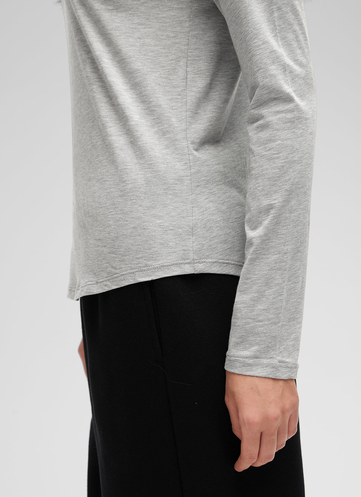 חולצת Pima Cotton ארוכה בגזרה קלאסית - Heathered Medium Grey