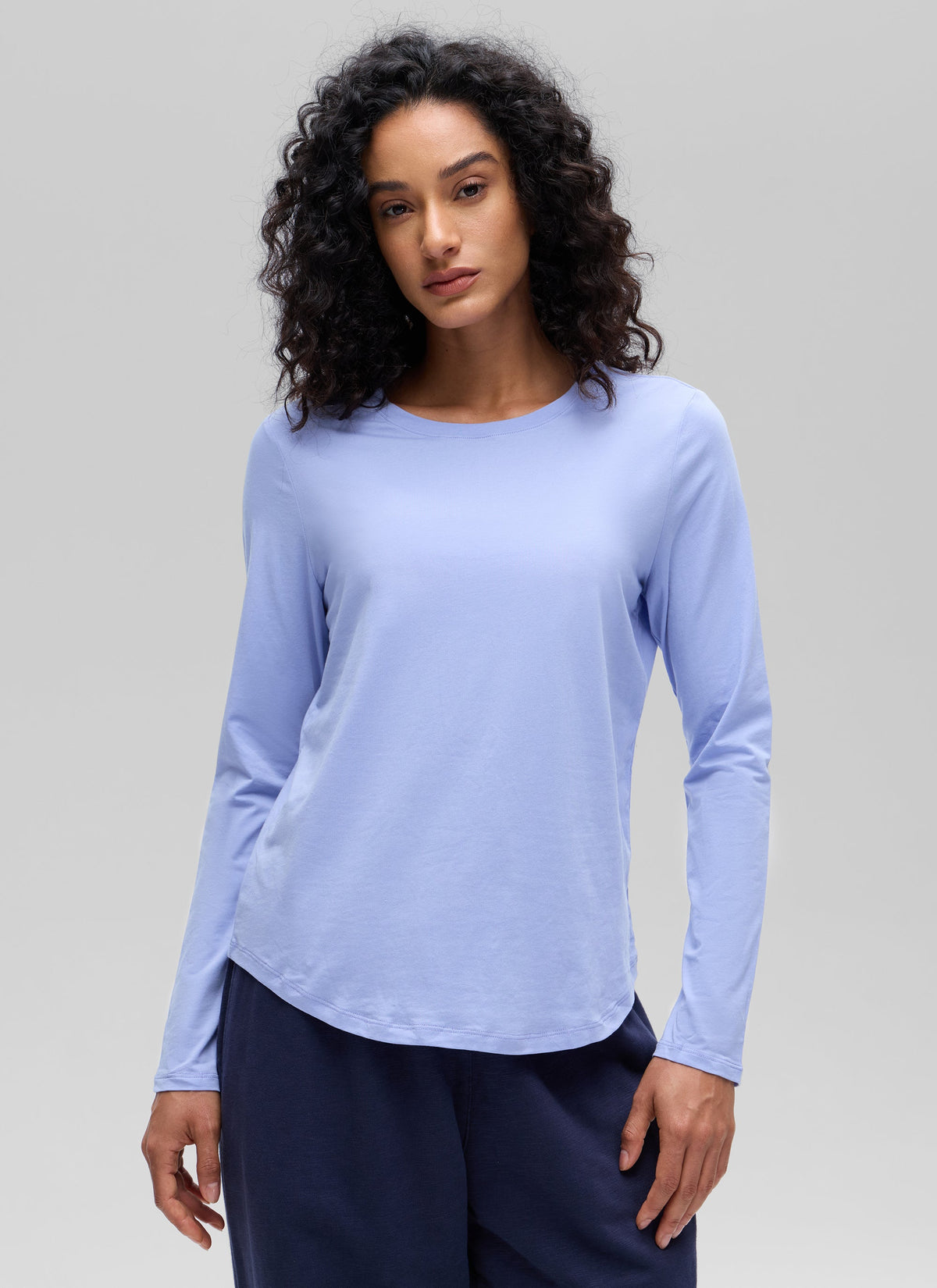 חולצת Pima Cotton ארוכה בגזרה קלאסית - Periwinkle Purple