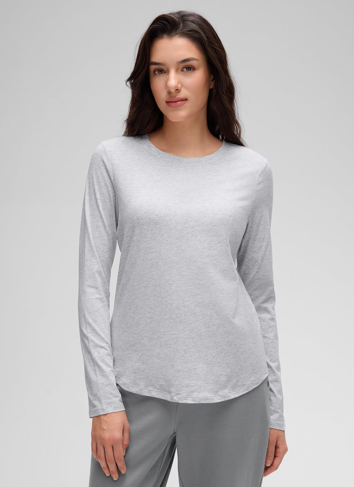 חולצת Pima Cotton ארוכה בגזרה קלאסית - Light Grey Heather