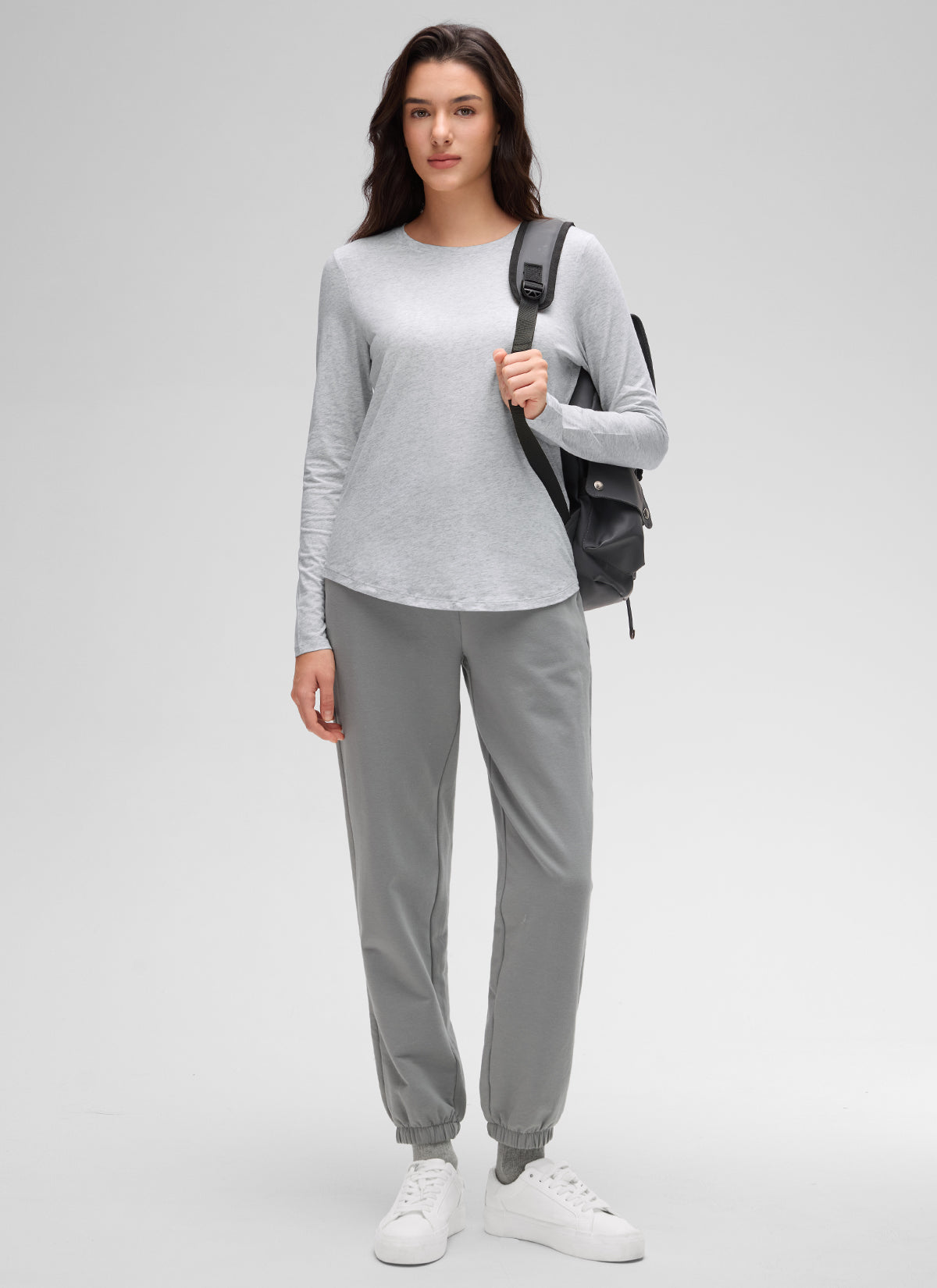 חולצת Pima Cotton ארוכה בגזרה קלאסית - Light Grey Heather