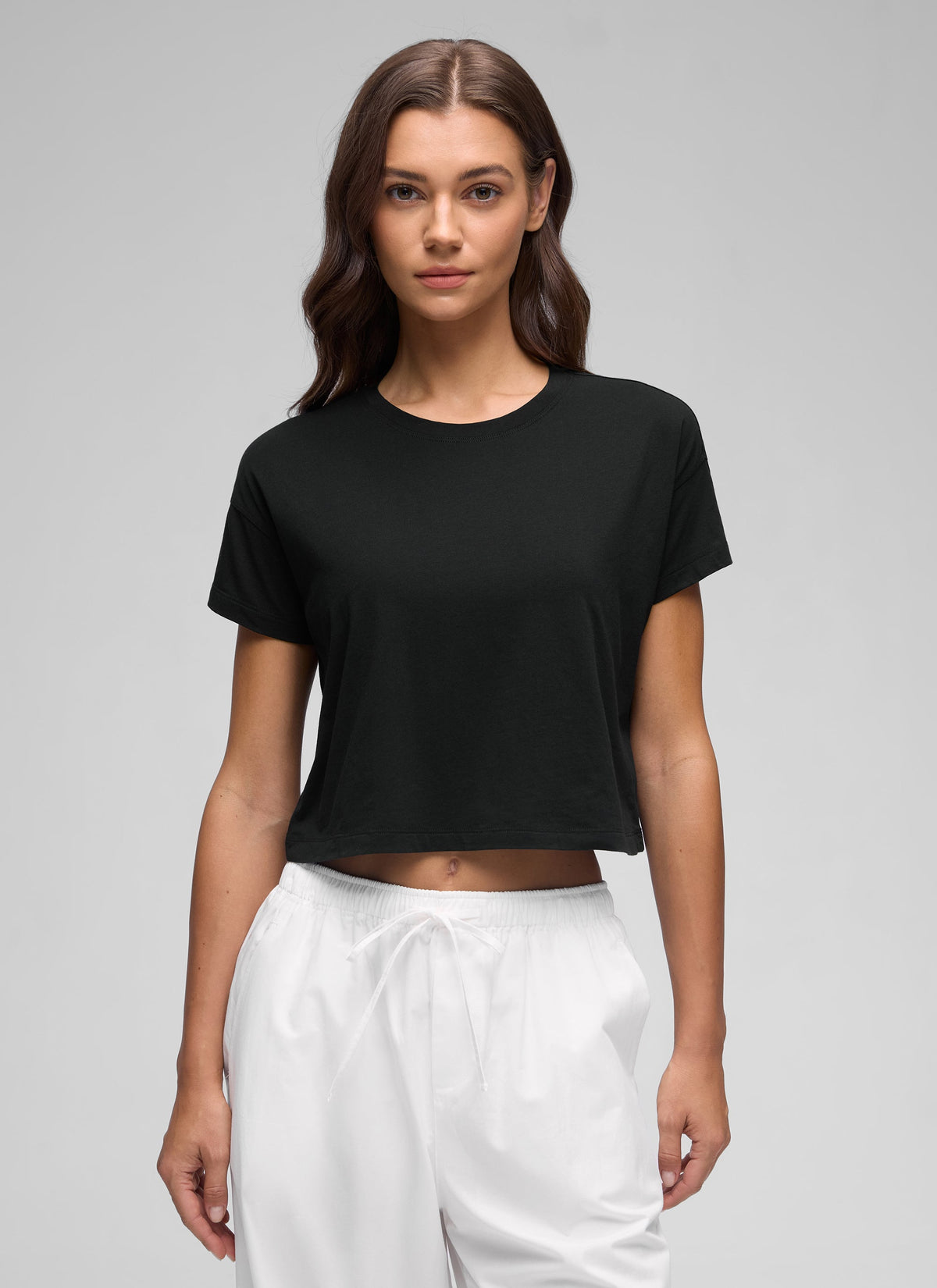 חולצת קרופ Pima Cotton Crew Neck - שחור