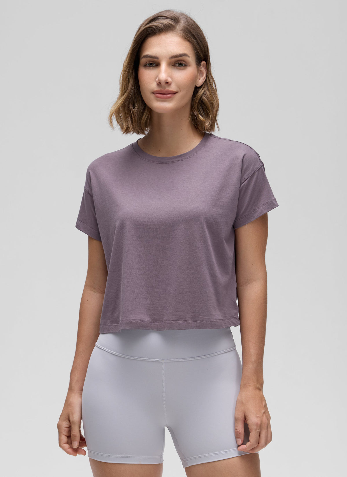 חולצת קרופ Pima Cotton Crew Neck - Purple Gray