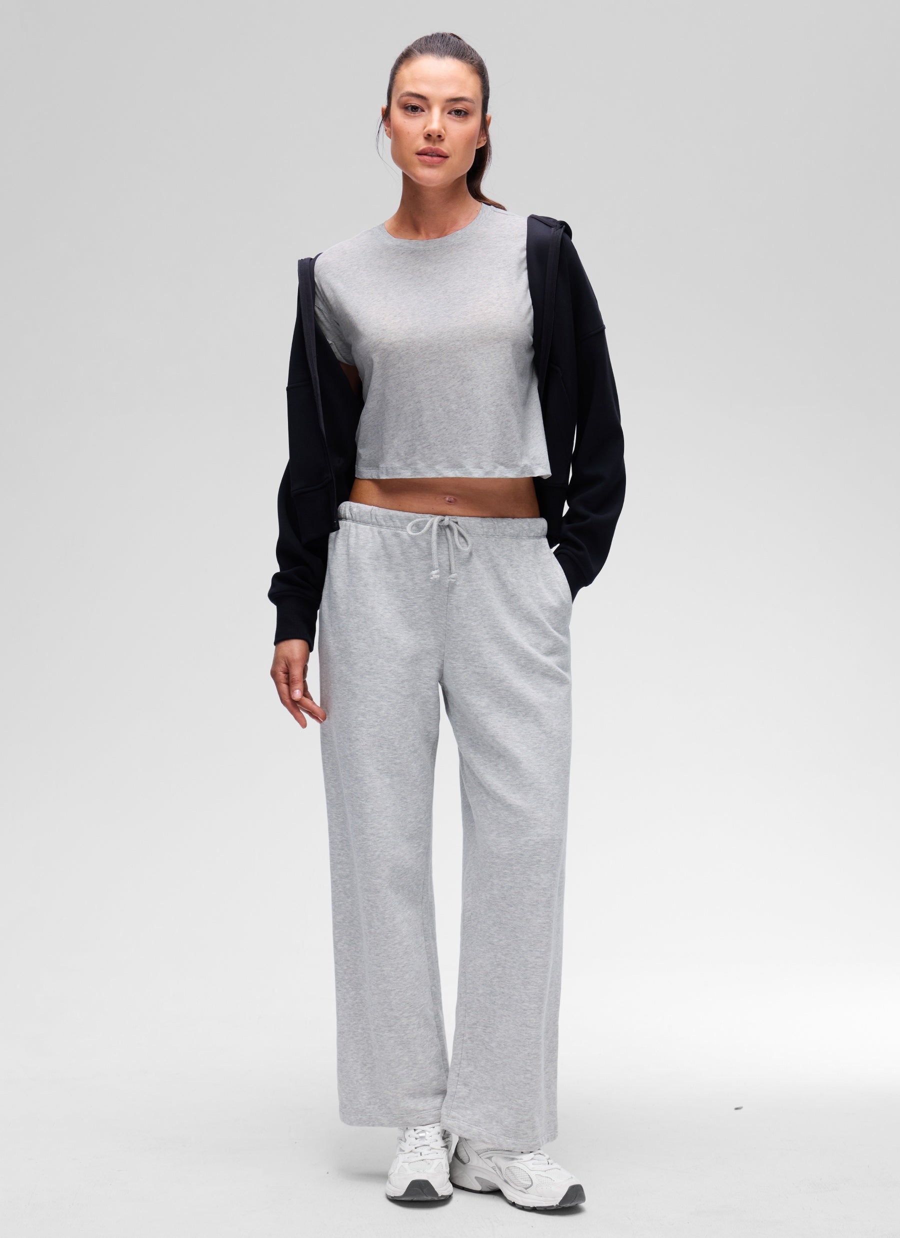 חולצת קרופ Pima Cotton Crew Neck - Light Grey Heather
