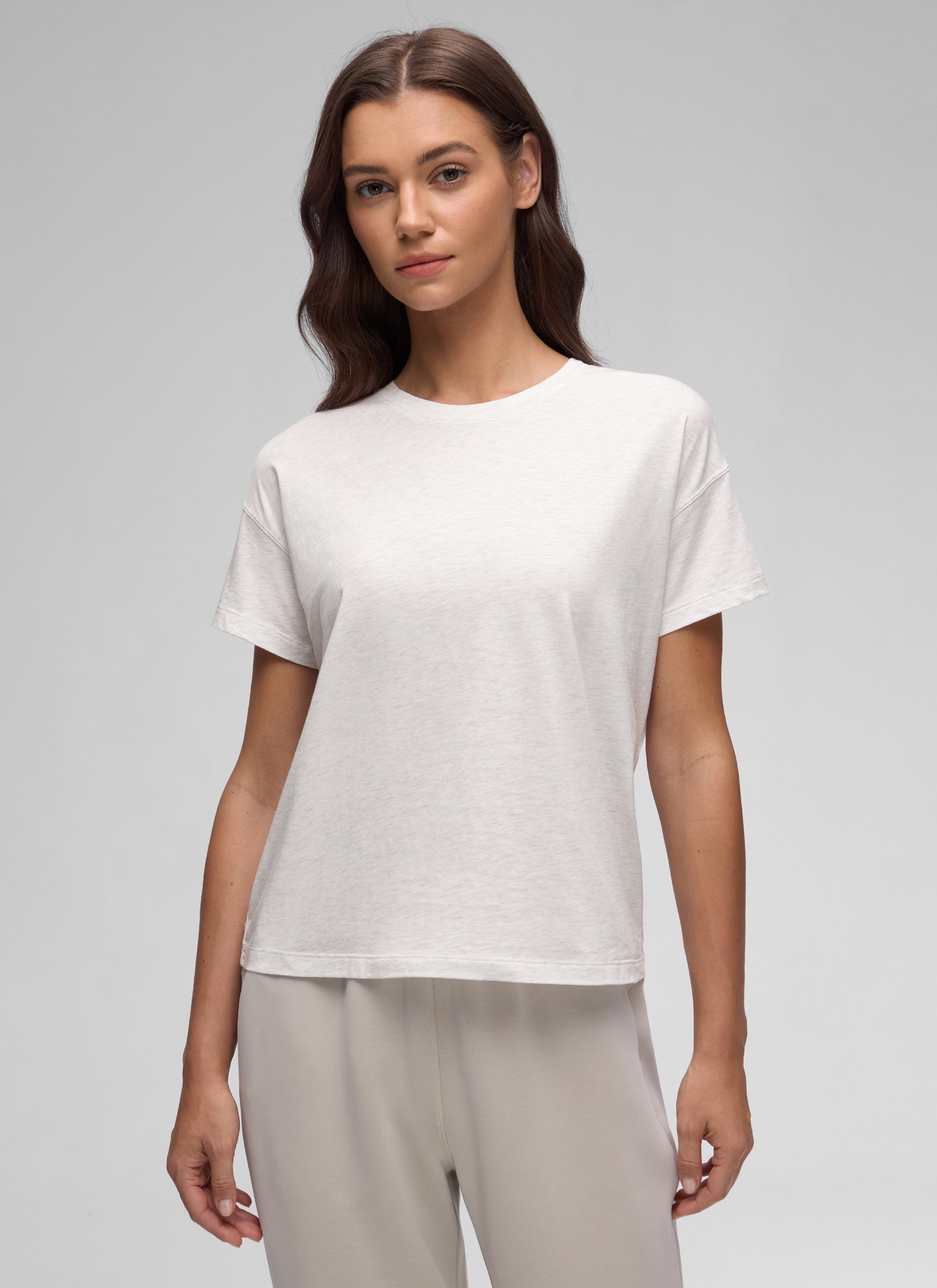 חולצה קצרה Pima Cotton רפויה - Ice Grey White