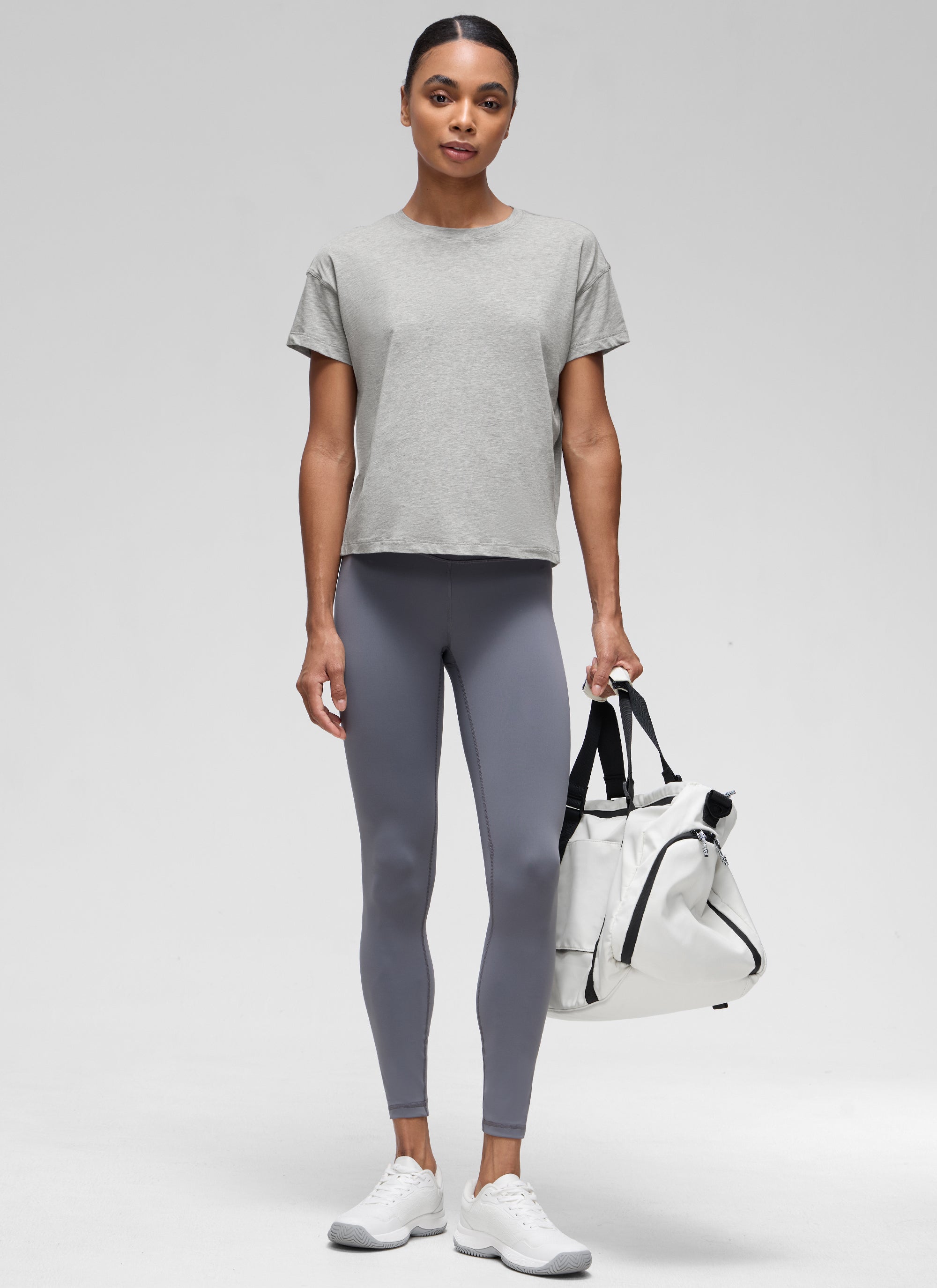 חולצה קצרה Pima Cotton רפויה - Heathered Medium Grey