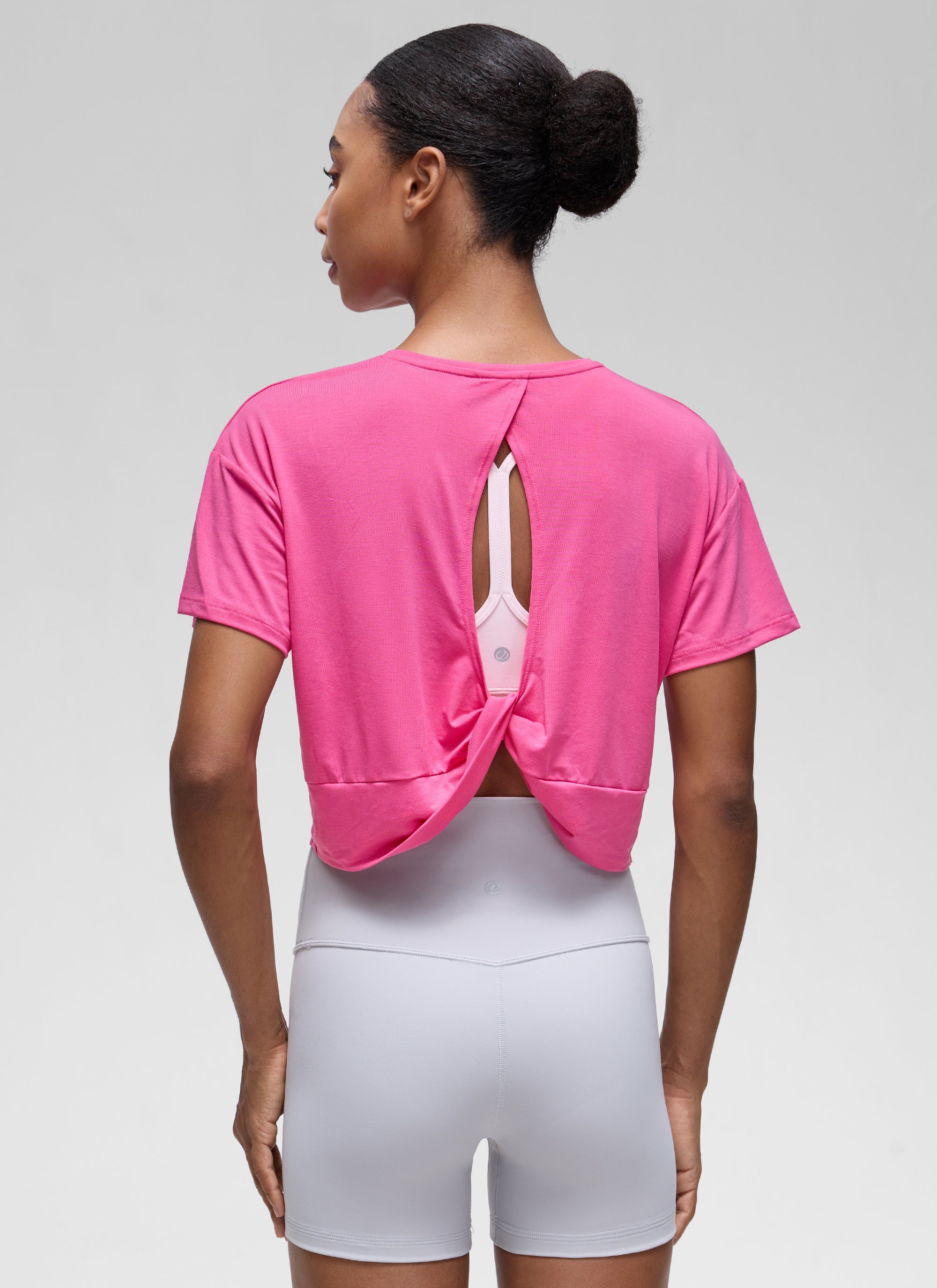 חולצת קרופ קצרה Open Back - Sonic Pink