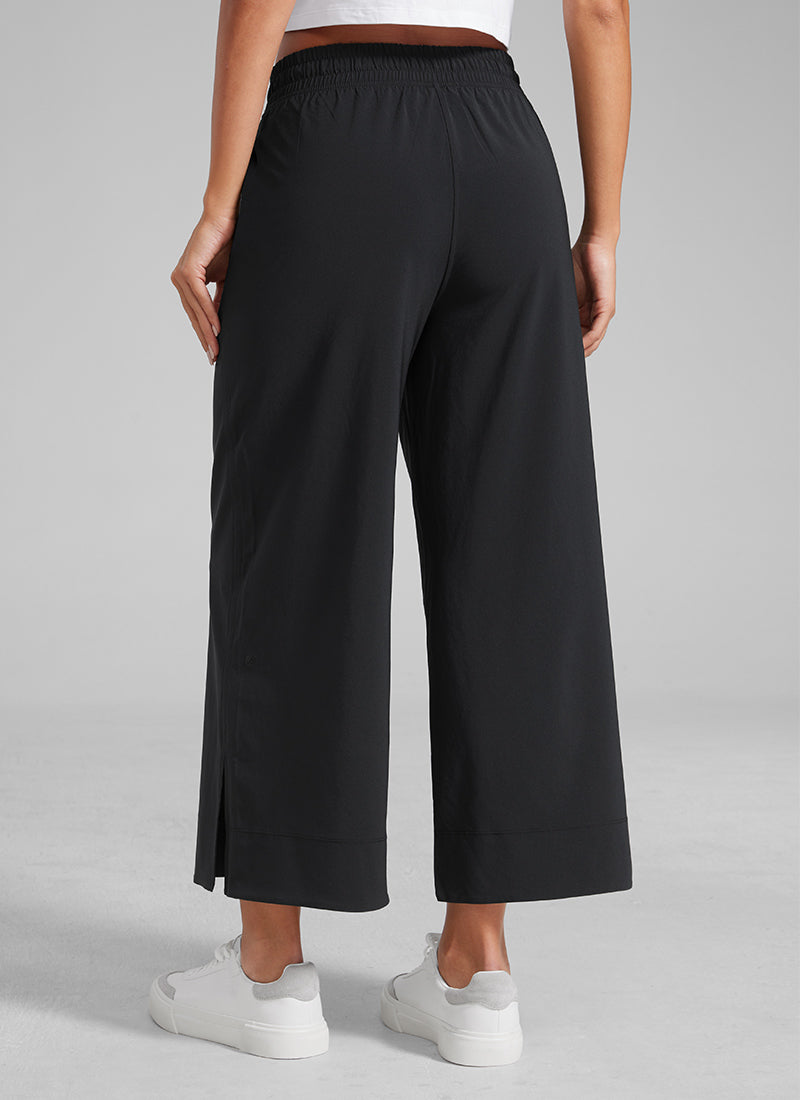 מכנס קל-נוצה Wide Leg עם כיסים 25" - שחור