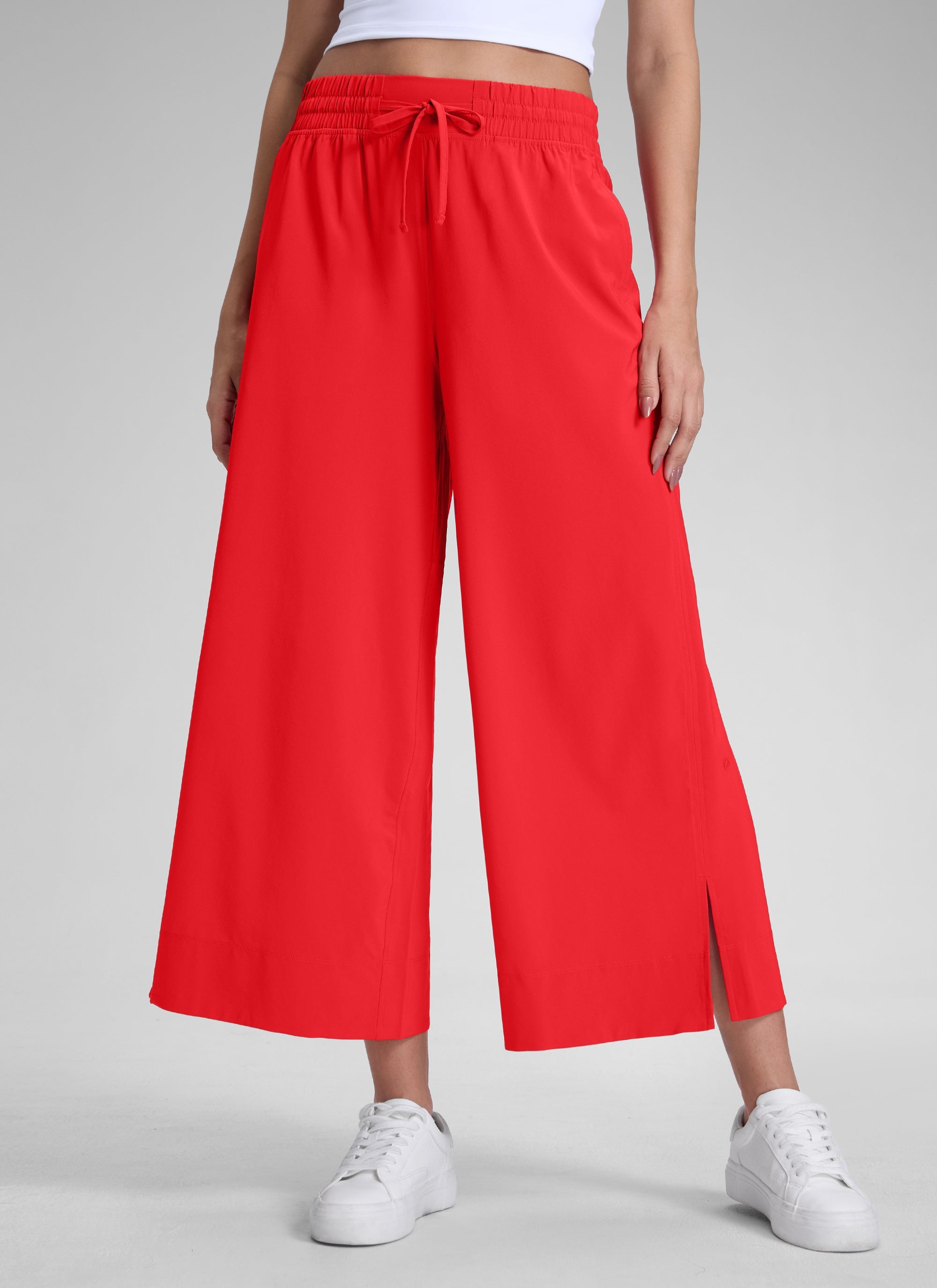 מכנס קל-נוצה Wide Leg עם כיסים 25" - Deep Red