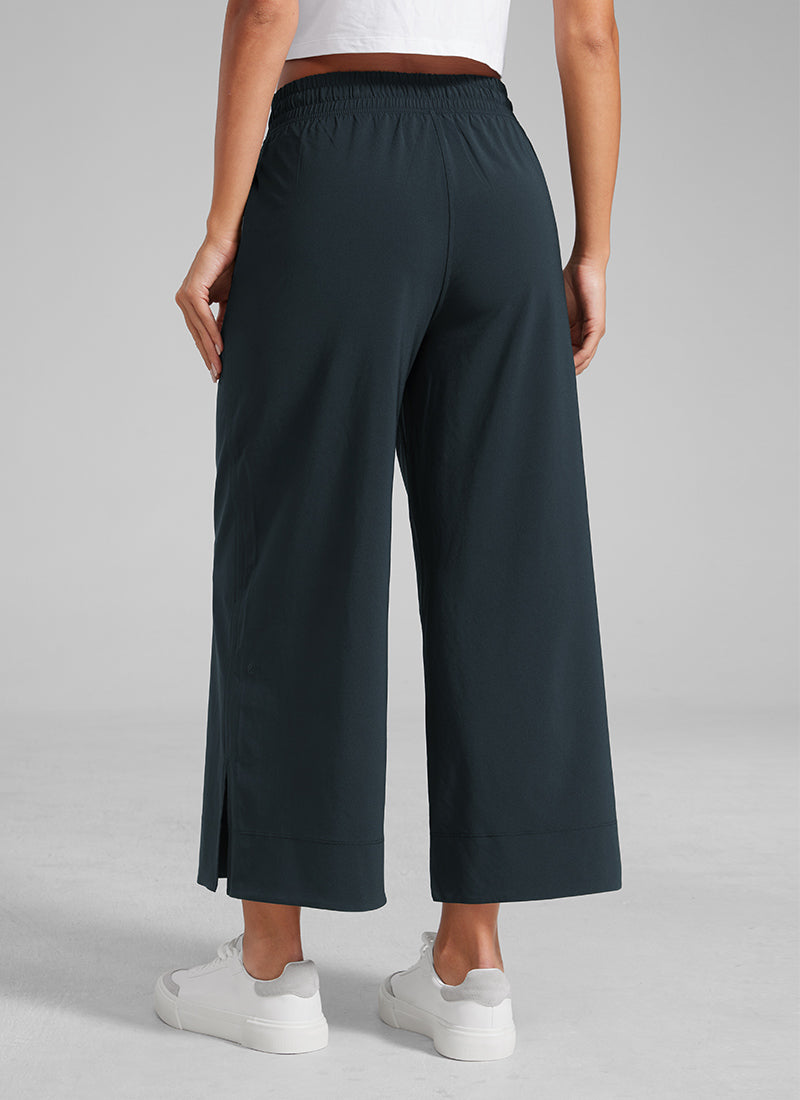 מכנס קל-נוצה Wide Leg עם כיסים 25" - כחול נייבי