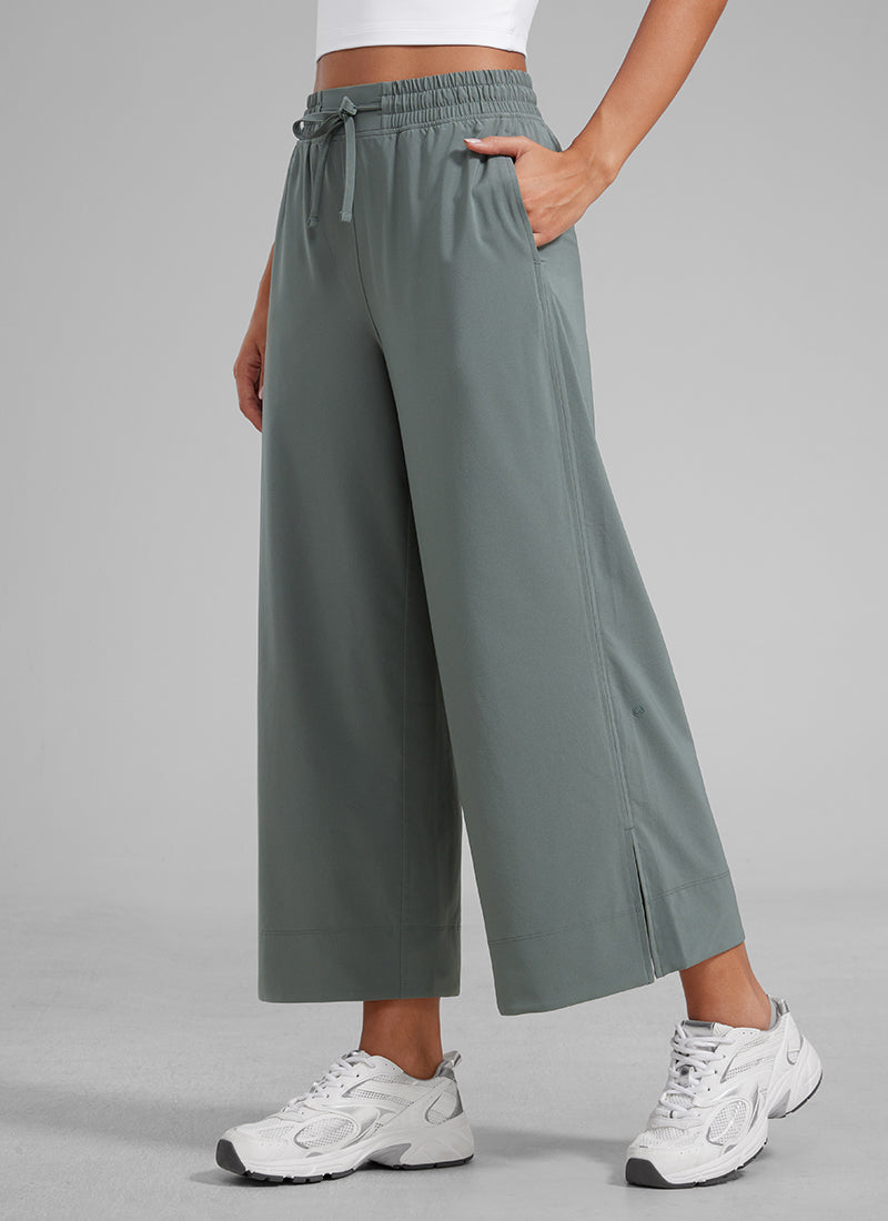 מכנס קל-נוצה Wide Leg עם כיסים 25" - מרווה