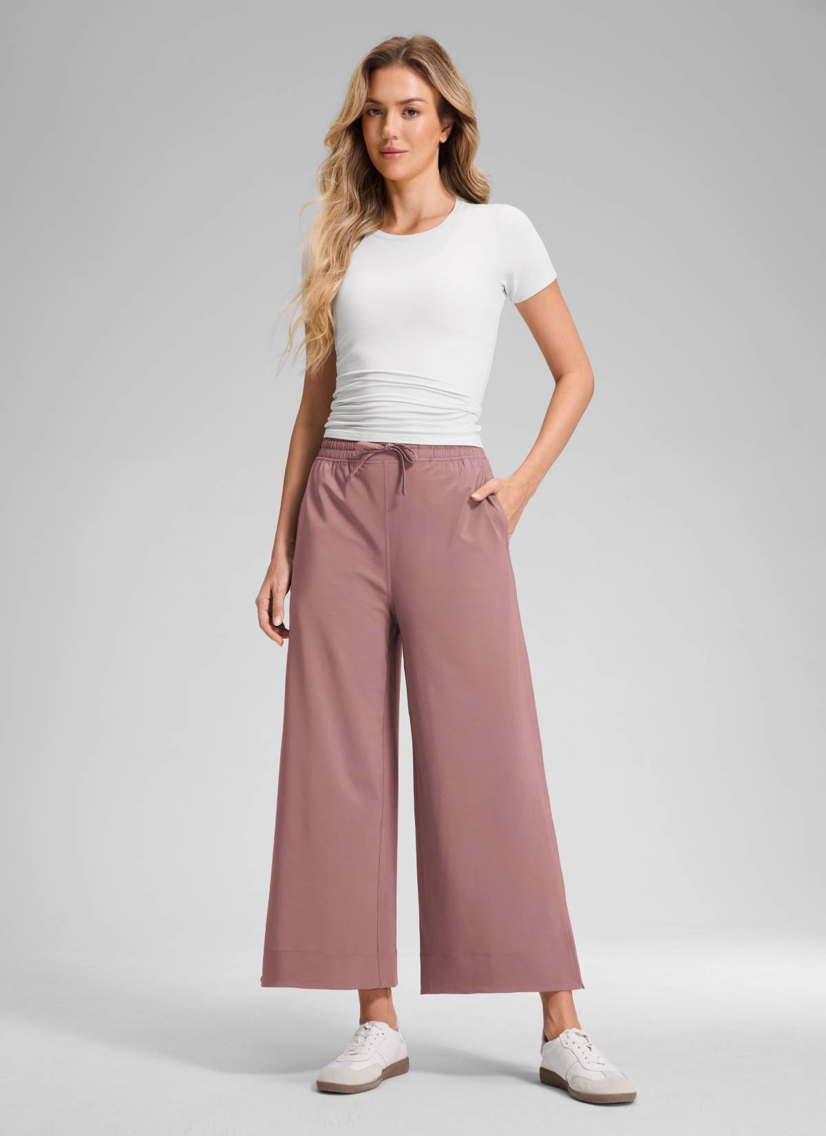 מכנס קל-נוצה Wide Leg עם כיסים 25" - Twilight Rose Pink