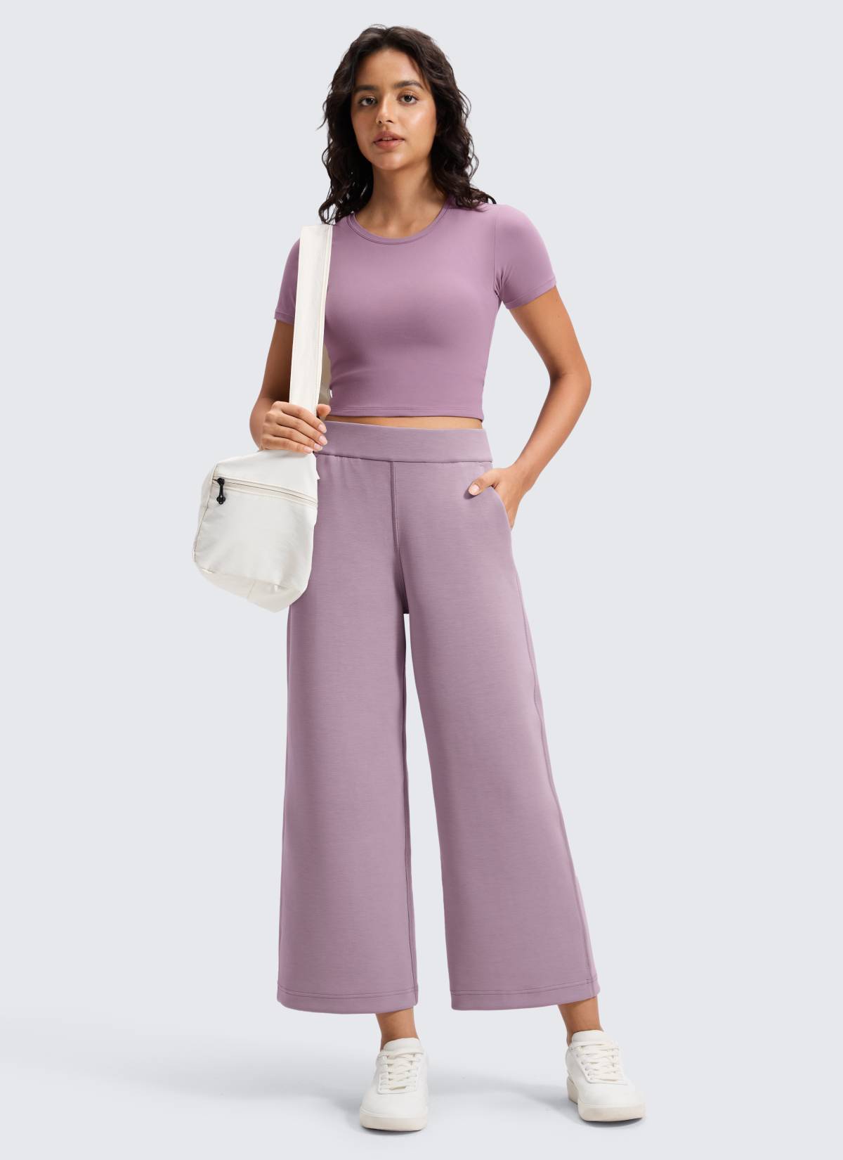 מכנס טרנינג SoftAura רחב עם כיסים 25" - Light Lavender