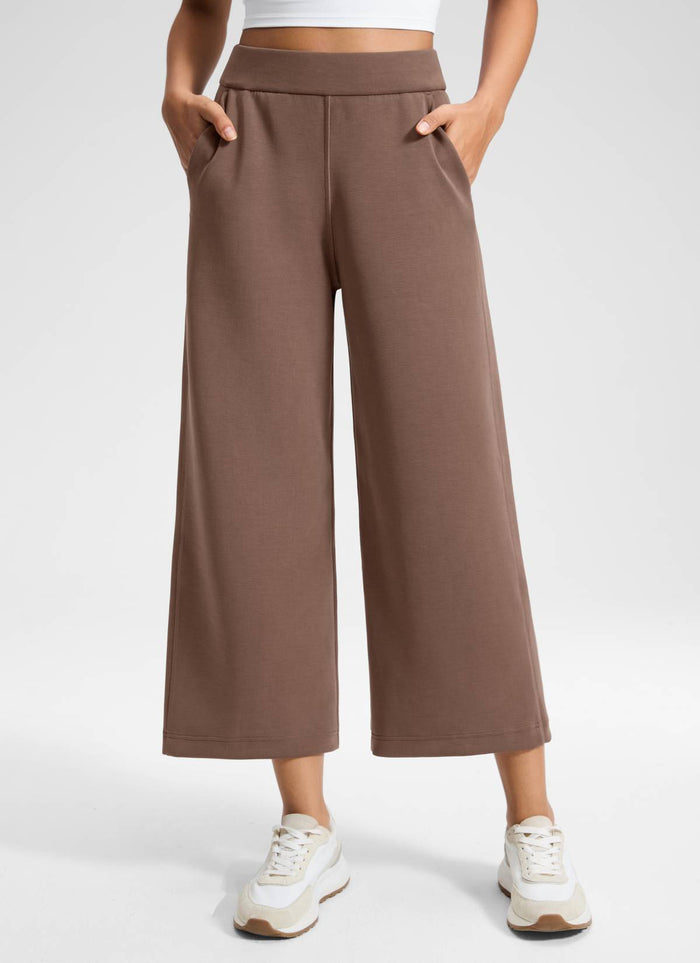 מכנס טרנינג SoftAura רחב עם כיסים 25" - Lava Brown