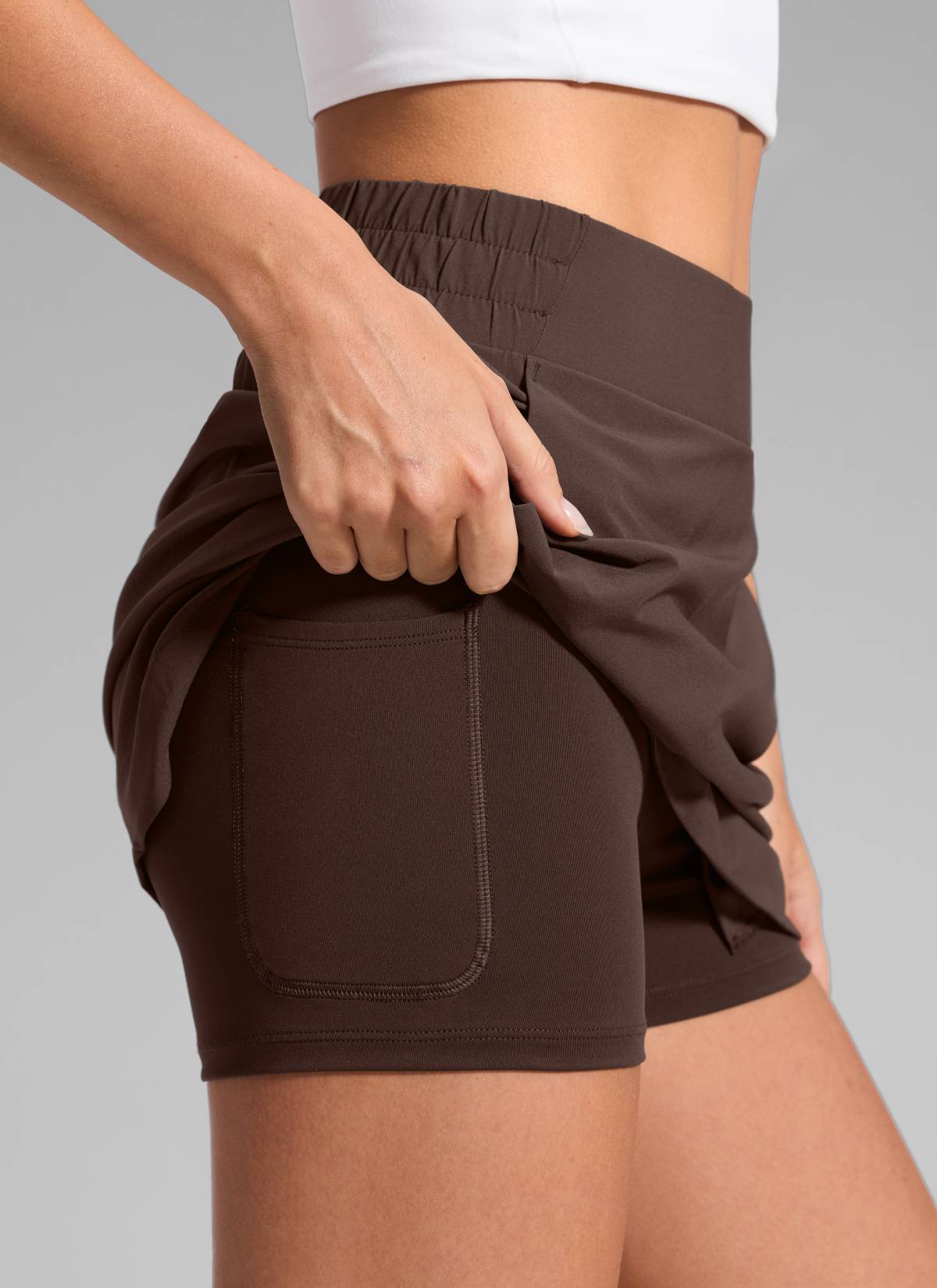 חצאית טניס Feathery-Fit Soft A-Line עם מכנס פנימי 15" - Hot Fudge Brown