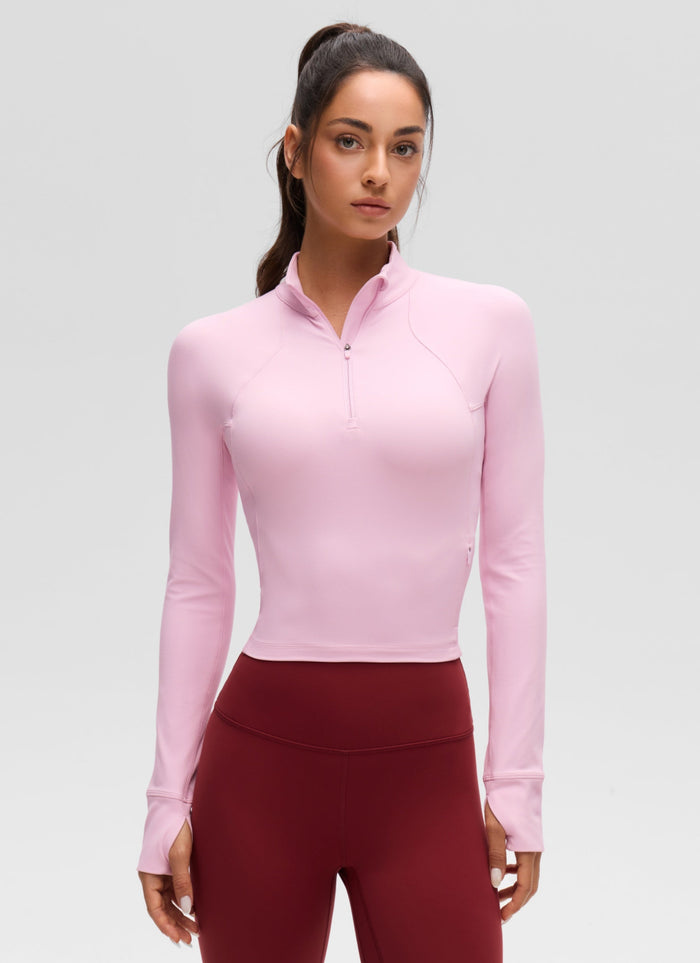 חולצת קרופ ארוכה Butterluxe עם חצי-רוכסן - Pink Peony