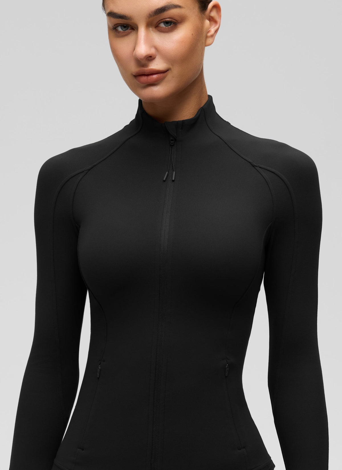 חולצת Butterluxe ארוכה עם רוכסן מלא - שחור