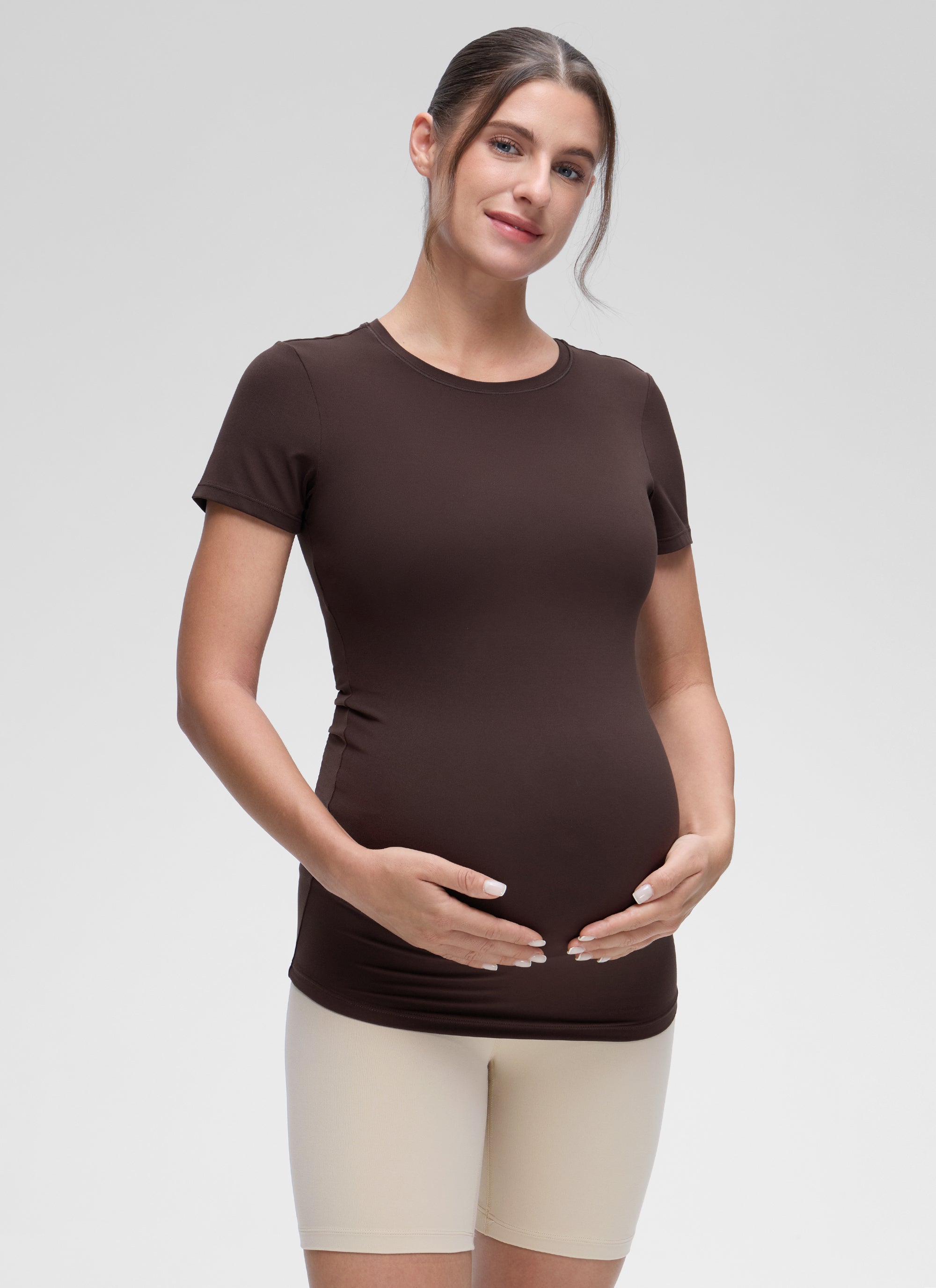 חולצה קצרה הריון Softembrace Crew Neck - Hot Fudge Brown