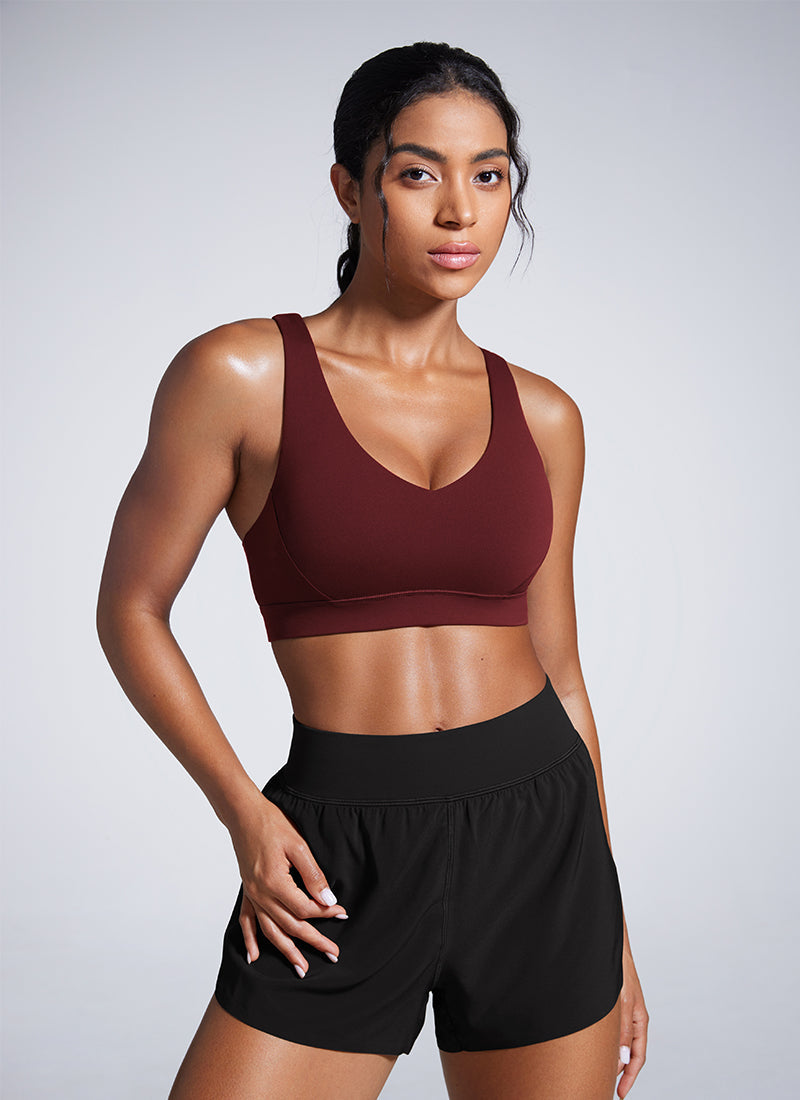 חזיית ספורט תומכת Butterbreeze V Neck עם רצועות מתכווננות - Red Merlot