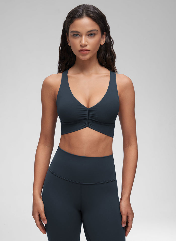 קרופ Butterluxe V Neck Ruched - כחול נייבי