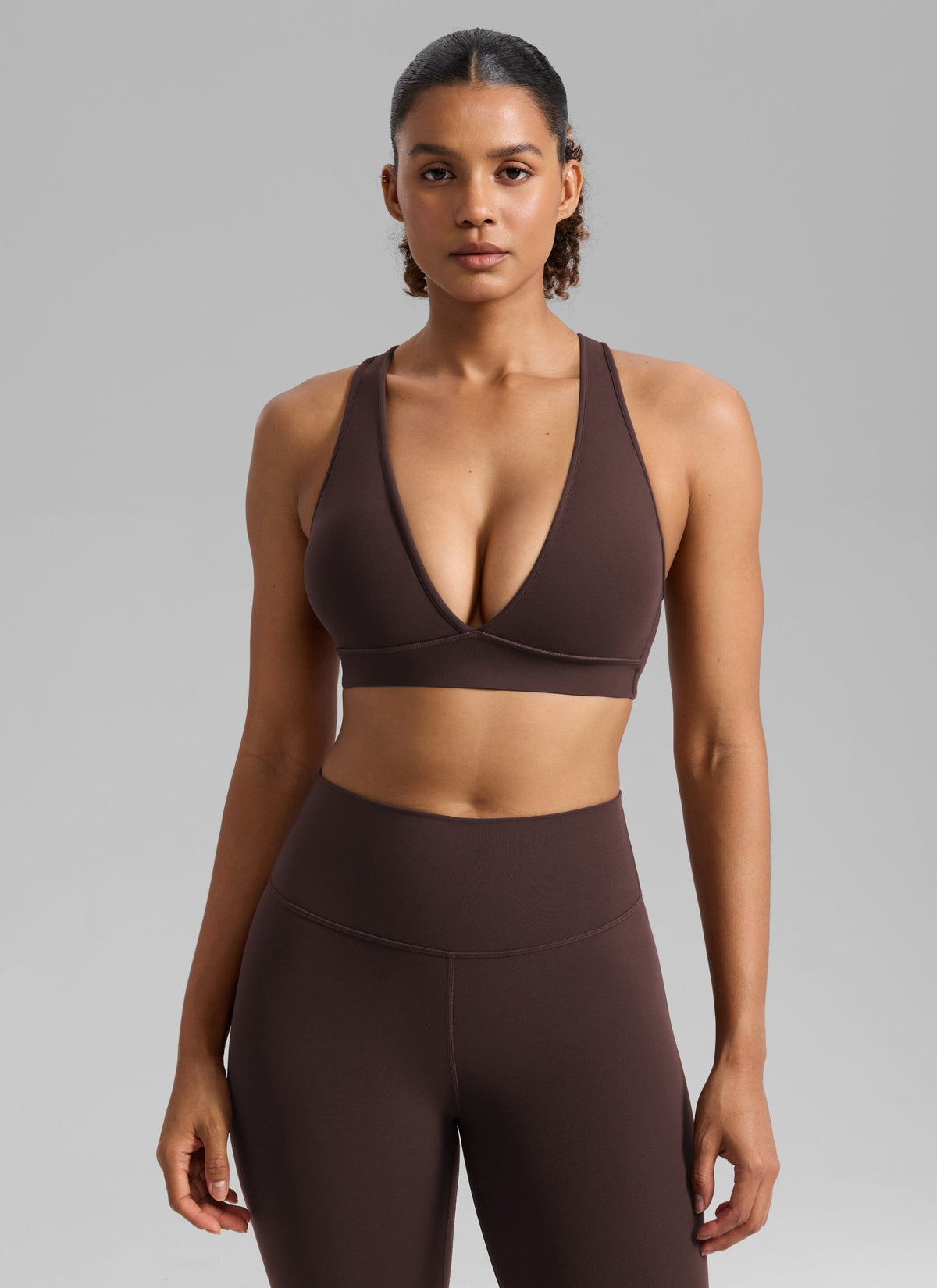 חזיית ספורט Butterlift Deep V Cross Back רצועות רחבות - Hot Fudge Brown