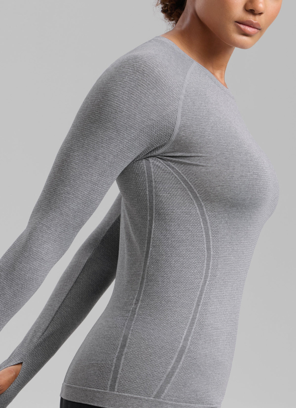 חולצת Seamless ארוכה צמודה עם שרוולי רגלן - Slate Grey Marl