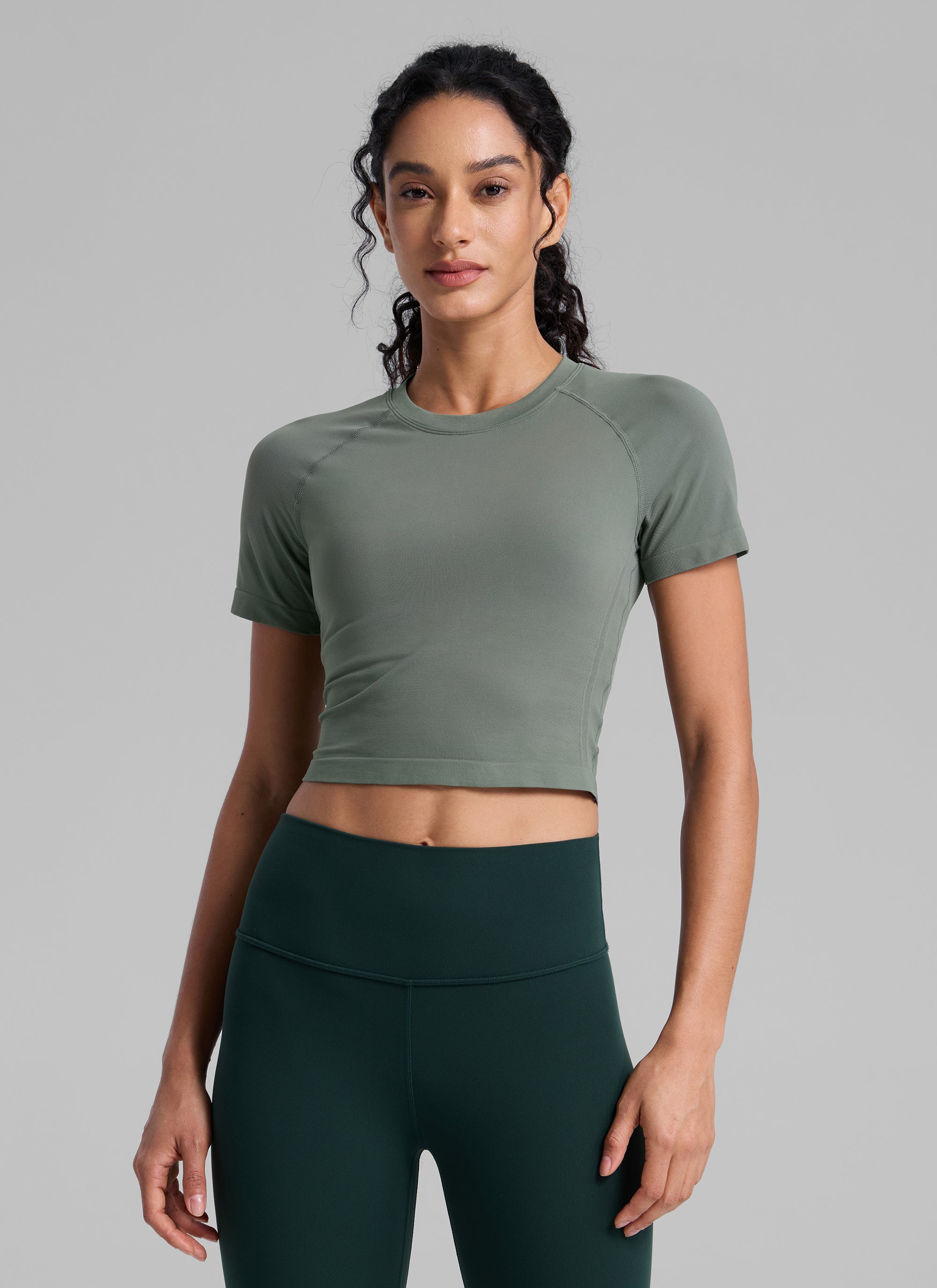 חולצת קרופ קצרה Seamless Crew Neck - מרווה