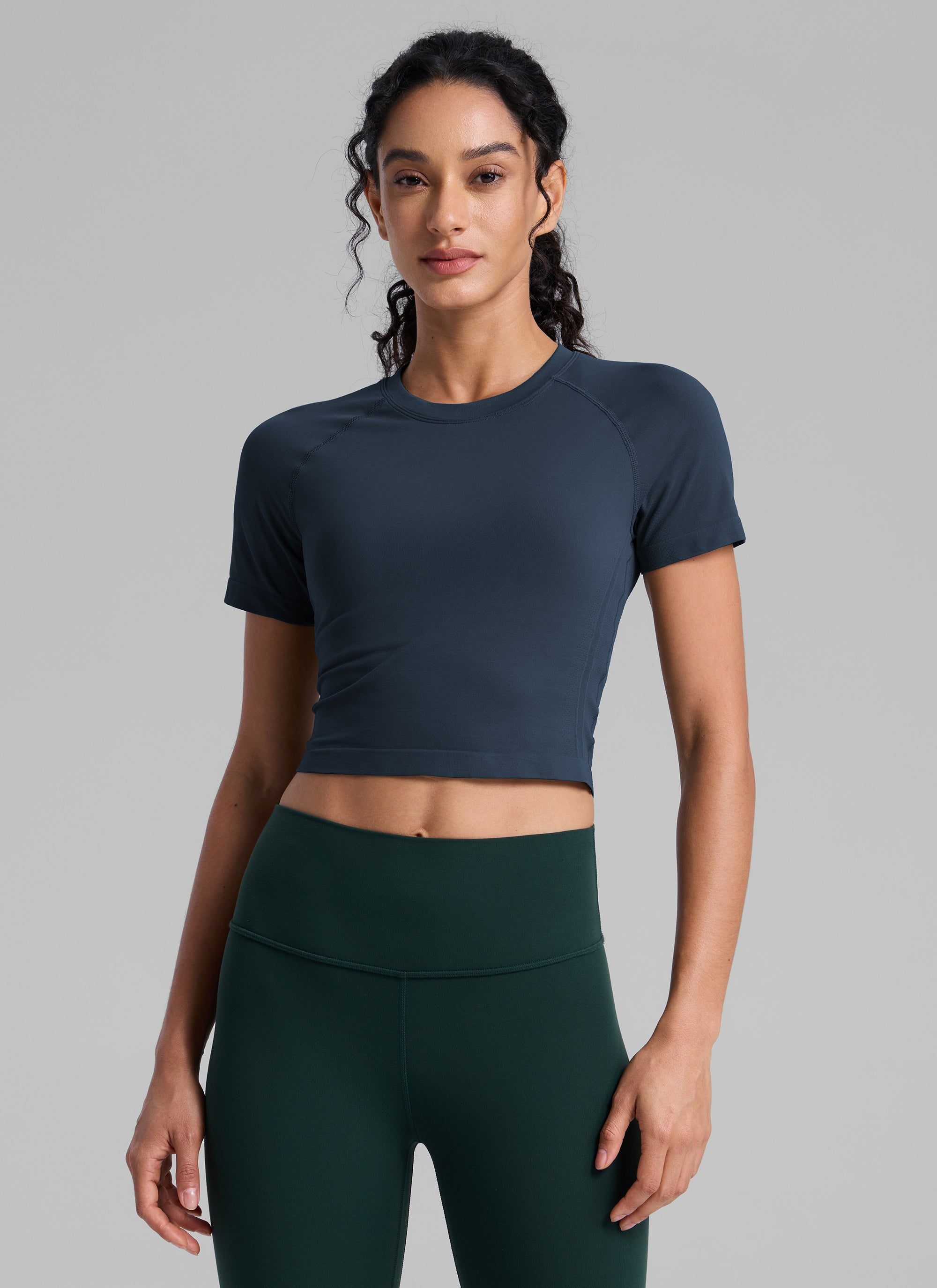 חולצת קרופ קצרה Seamless Crew Neck - Twilight Blue