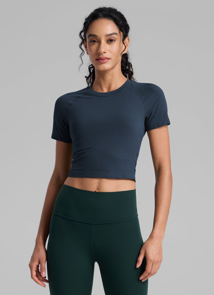 חולצת קרופ קצרה Seamless Crew Neck - Twilight Blue