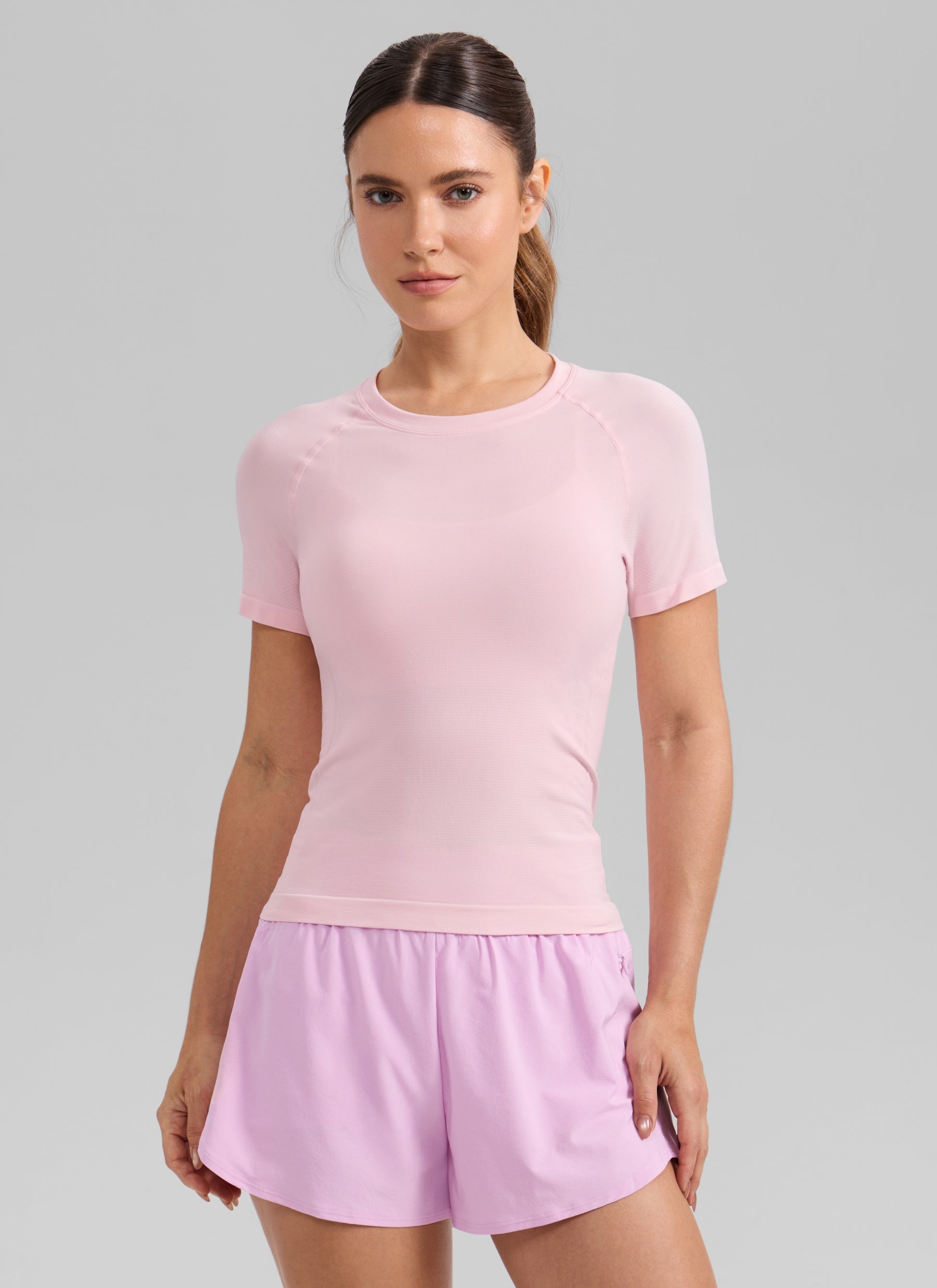 חולצה קצרה Seamless Crew Neck - Strawberry Pink