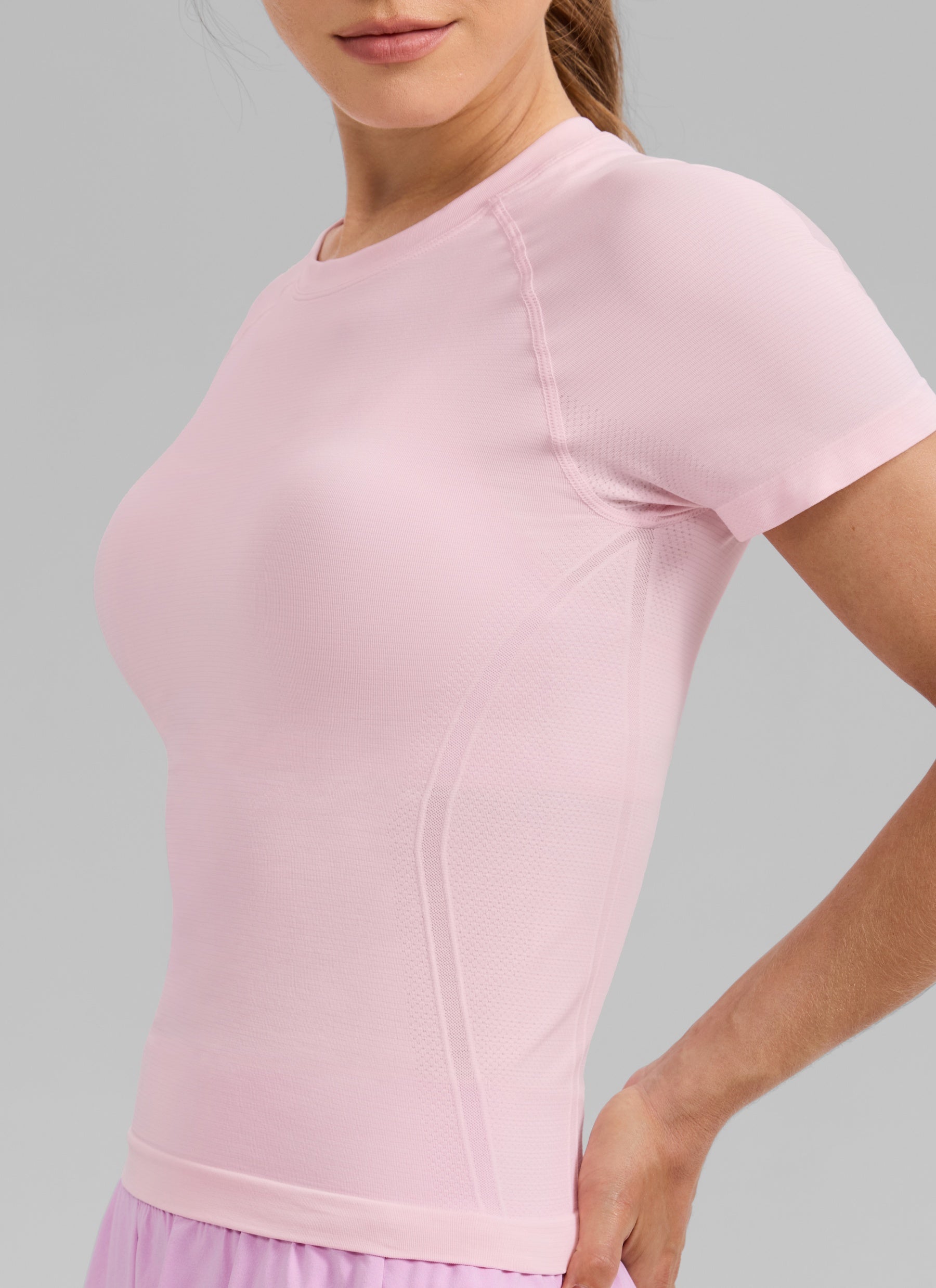 חולצה קצרה Seamless Crew Neck - Strawberry Pink