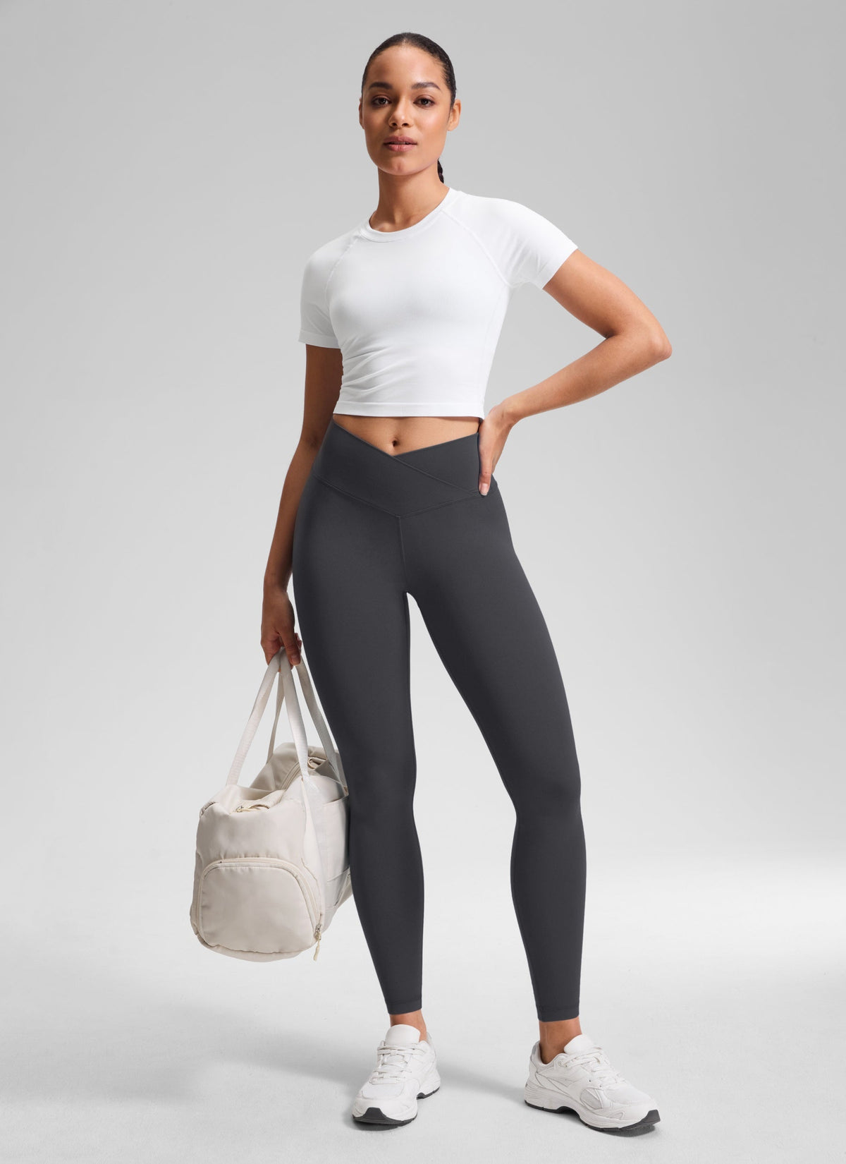 טייץ ארוך 28" Butterluxe V Cross Waist - אפור מעושן
