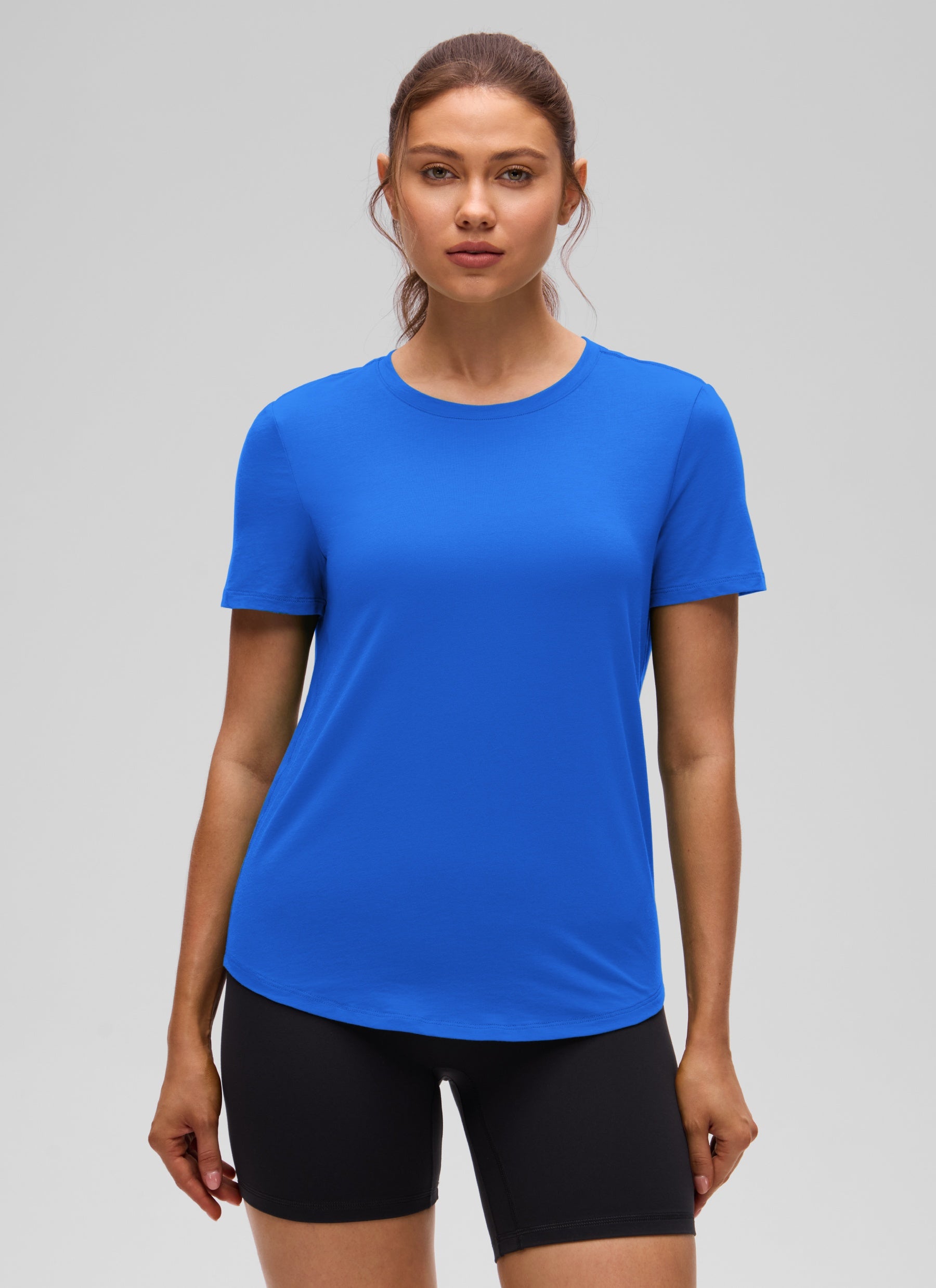 חולצה קצרה Pima Cotton Round Neck - Strong Blue