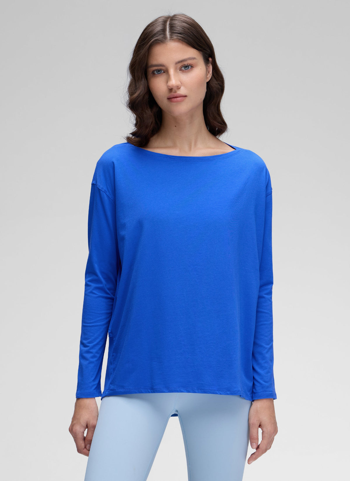 חולצת אימון ארוכה Pima Cotton פתח סירה - Strong Blue